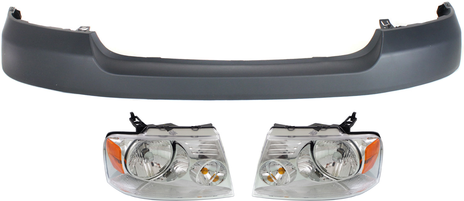 AM F 150-04-06 FRONT BUMPER COVER 3 pc Kit with Headlights CAPA SKU KIT 022518-125 Partslink FO1000562C FO2502201C FO2503201C OEM 4L3Z17D957CA 7L3Z13008FA 7L3Z1