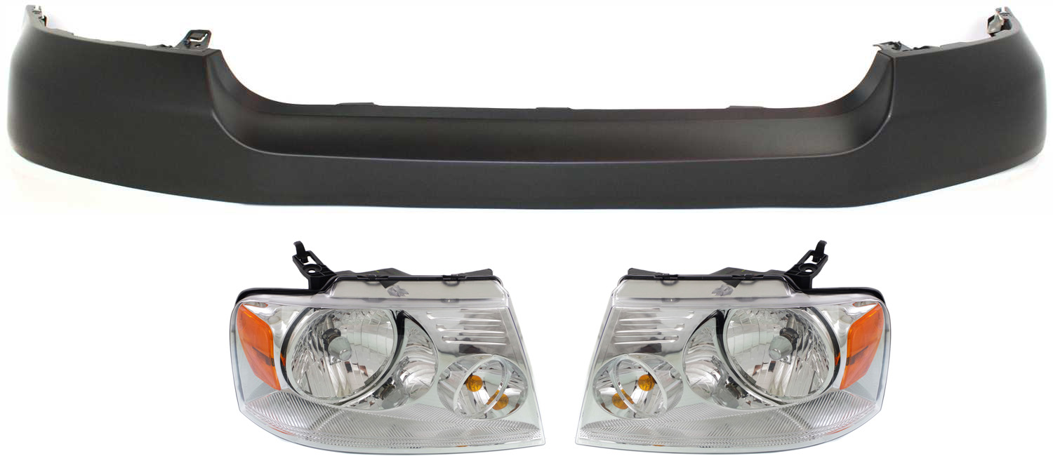 AM F 150-06-08 FRONT BUMPER COVER 3 pc Kit with Headlights CAPA SKU KIT 022518-126 Partslink FO1000616C FO2502201C FO2503201C OEM 6L3Z17D957AAPTM 7L3Z13008FA 7L