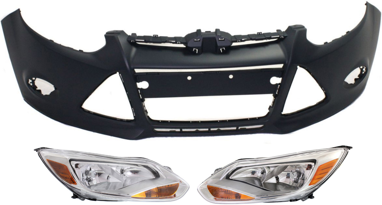 AM FOCUS 12-14 FRONT BUMPER COVER 3 pc Kit with Headlights CAPA SKU KIT 022518-137 Partslink FO1000664C FO2502298C FO2503298C OEM BM5Z13008F BM5Z13008K BM5Z17D9