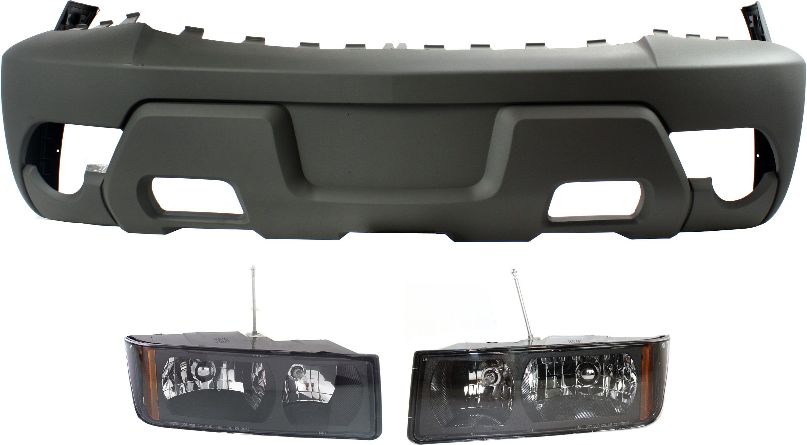 AM AVALANCHE 1500-02-02 FRONT BUMPER COVER 3 pc Kit with Headlights Fits Models With Body Cladding SKU KIT 022518-16 Partslink GM1000648 GM2503219 GM2502219 OEM 88944057-15136537-15136536