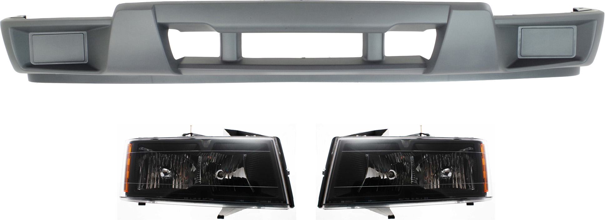 AM CANYON COLORADO 04-12 HEAD LAMP RH AND LH Assembly Halogen 3 pc Kit with Bumper Cover SKU KIT 022518-19 Partslink GM2503234 GM2502234 GM1000723 OEM 20766570-20766569-12335806