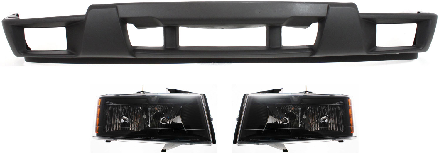 AM CANYON COLORADO 04-12 HEAD LAMP RH AND LH Assembly Halogen 3 pc Kit with Bumper Cover SKU KIT 022518-20 Partslink GM2503234 GM2502234 GM1000722 OEM 20766570-20766569-12335805