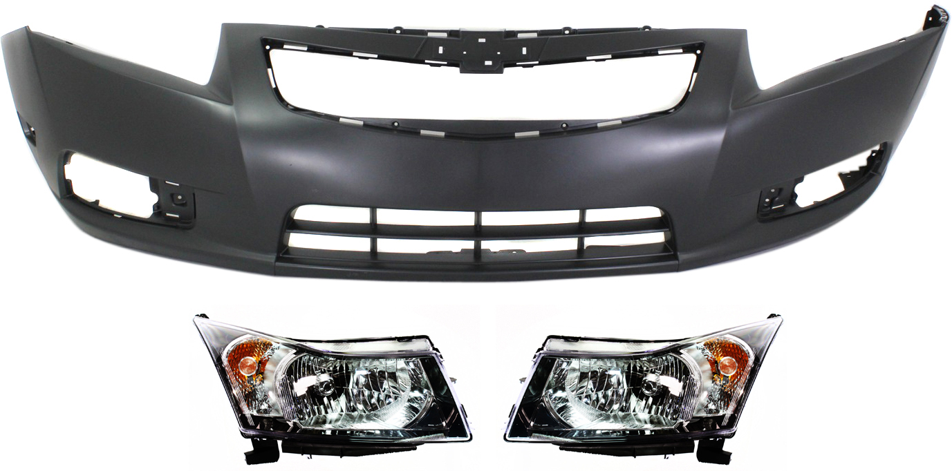 AM CRUZE 11-12 HEAD LAMP RH AND LH Assembly Halogen 3 pc Kit with Bumper Cover SKU KIT 022518-26 Partslink GM2503356 GM2503361 GM2502356 GM2502361 GM1000924 OEM 95900042-95291964-95900041-952