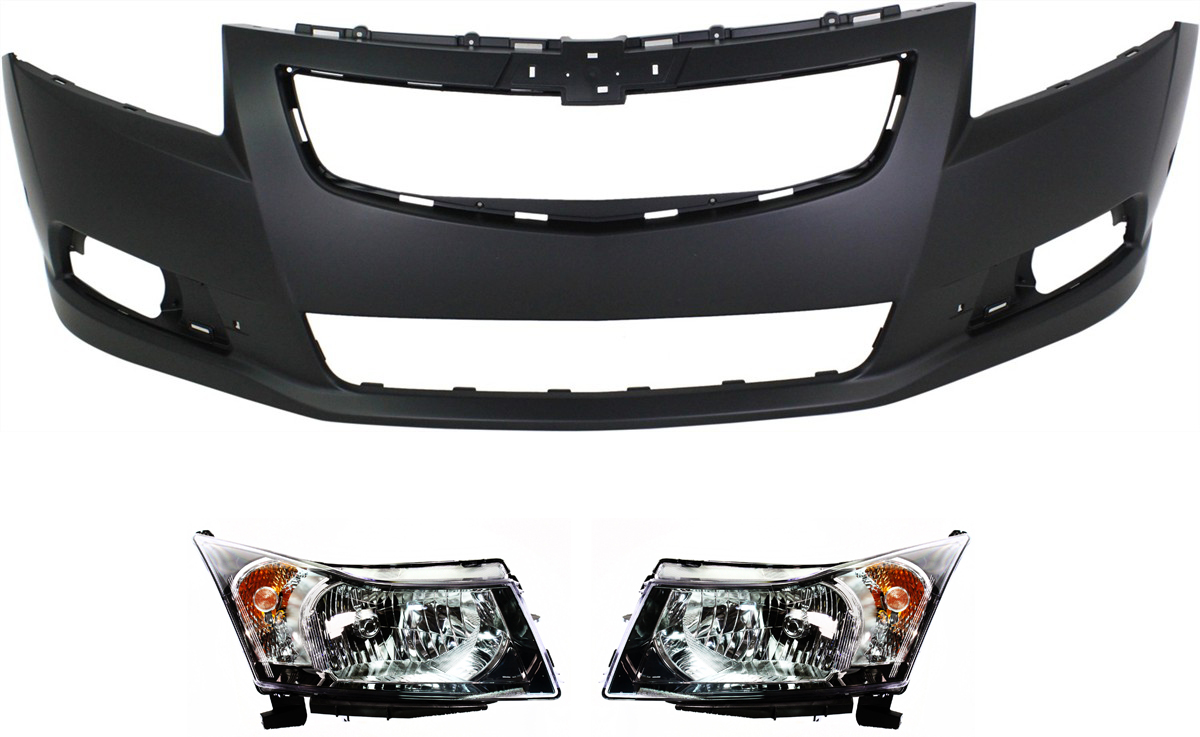 AM CRUZE 11-12 HEAD LAMP RH AND LH Assembly Halogen 3 pc Kit with Bumper Cover SKU KIT 022518-27 Partslink GM2502356 GM2502361 GM2503356 GM2503361 GM1000925 OEM 95900041-95291963-95900042-952