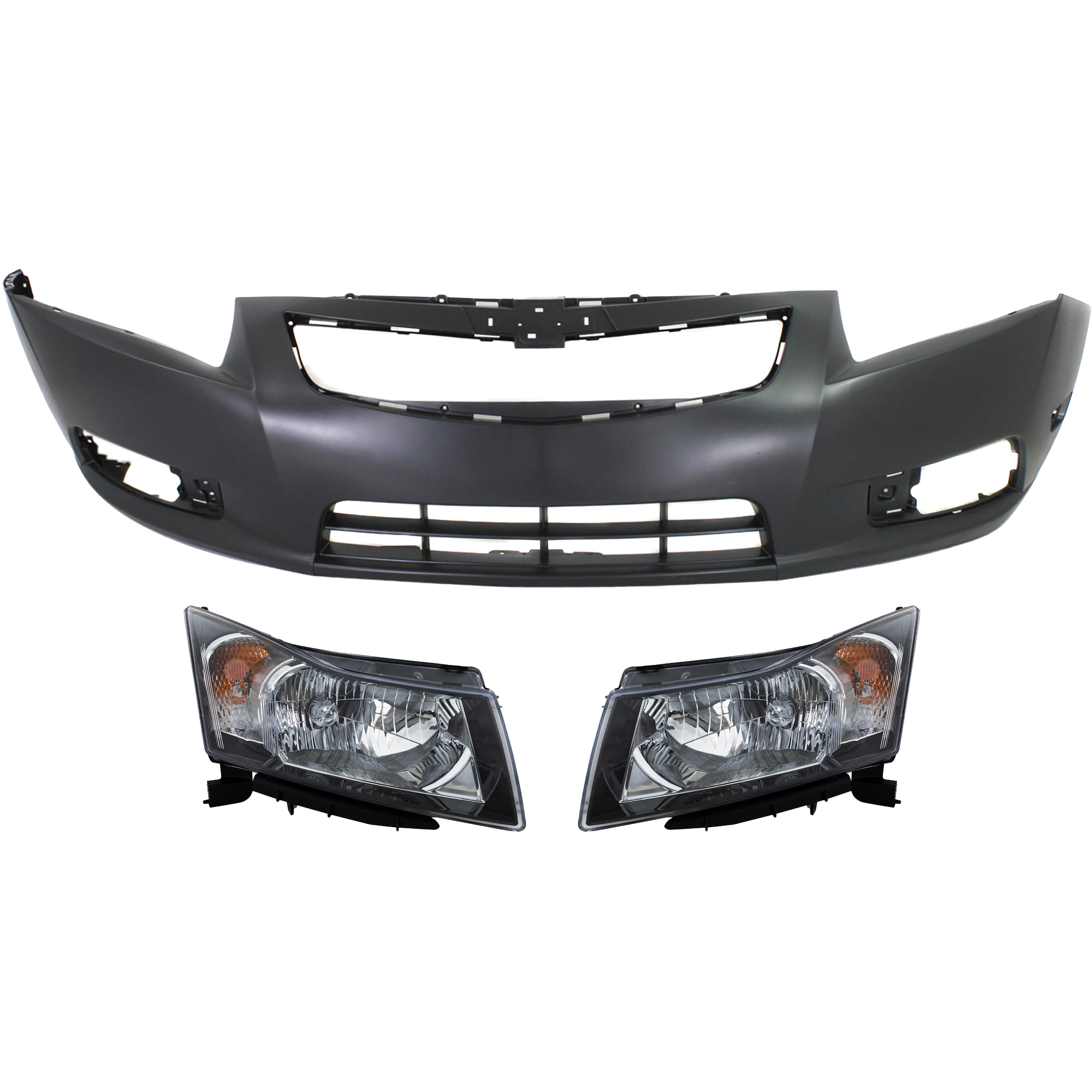 AM CRUZE 12-14 HEAD LAMP RH AND LH Assembly Halogen 3 pc Kit with Bumper Cover SKU KIT 022518-30 Partslink GM2503361 GM2503356 GM2502361 GM2502356 GM1000924 OEM 95291964-95900042-95291963-959