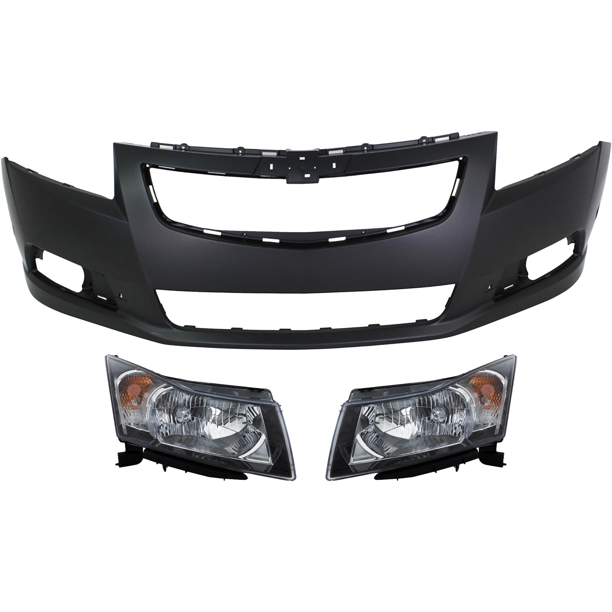 AM CRUZE 12-14 HEAD LAMP RH AND LH Assembly Halogen 3 pc Kit with Bumper Cover SKU KIT 022518-31 Partslink GM2503361 GM2503356 GM2502361 GM2502356 GM1000925 OEM 95291964-95900042-95291963-959