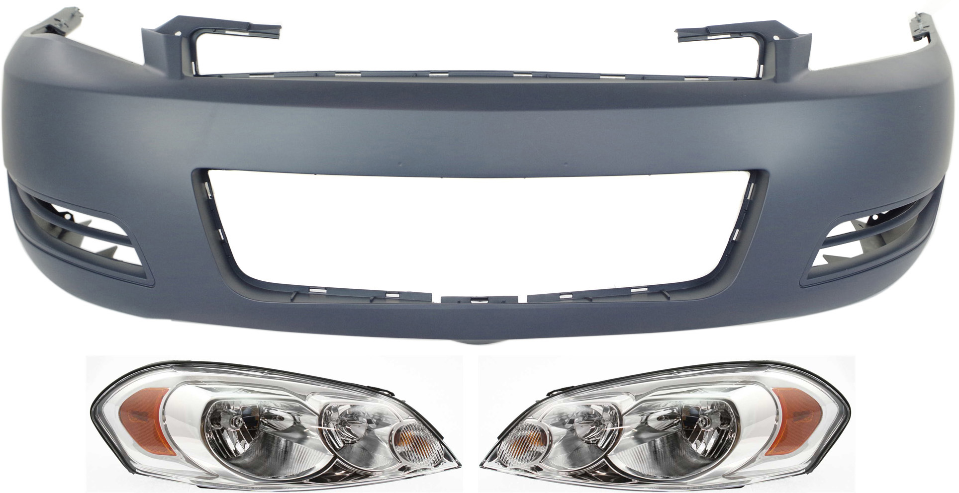 AM IMPALA 06-13 IMPALA LIMITED 14-16 HEAD LAMP RH AND LH Assembly Halogen 3 pc Kit with Bumper Cover SKU KIT 022518-33 Partslink GM1000763C GM2502261C GM2503261C OEM 25958359-25958360-89025047
