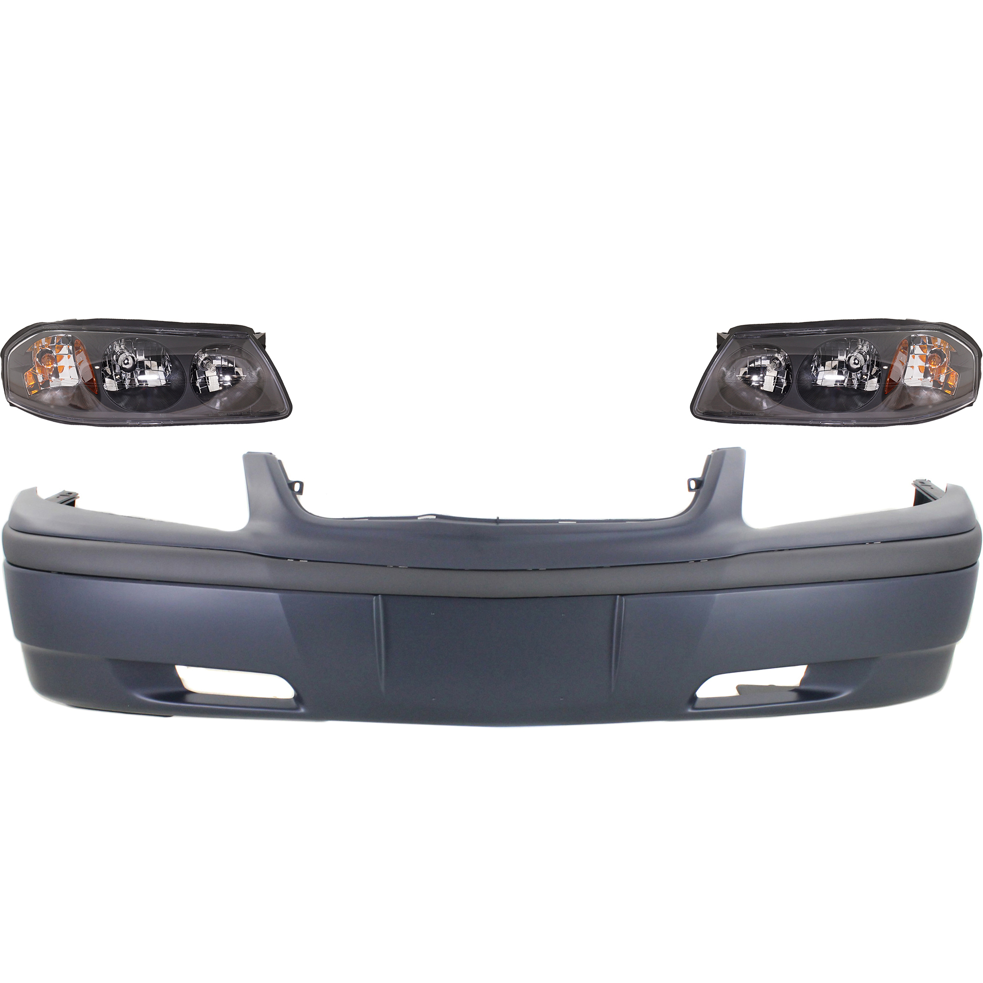 AM IMPALA 00-04 FRONT BUMPER COVER 3 pc Kit with Headlights without Appearance Package SKU KIT 022518-36 Partslink GM1000619 GM2502201 GM2503201 OEM 12335951-10349961-10349962