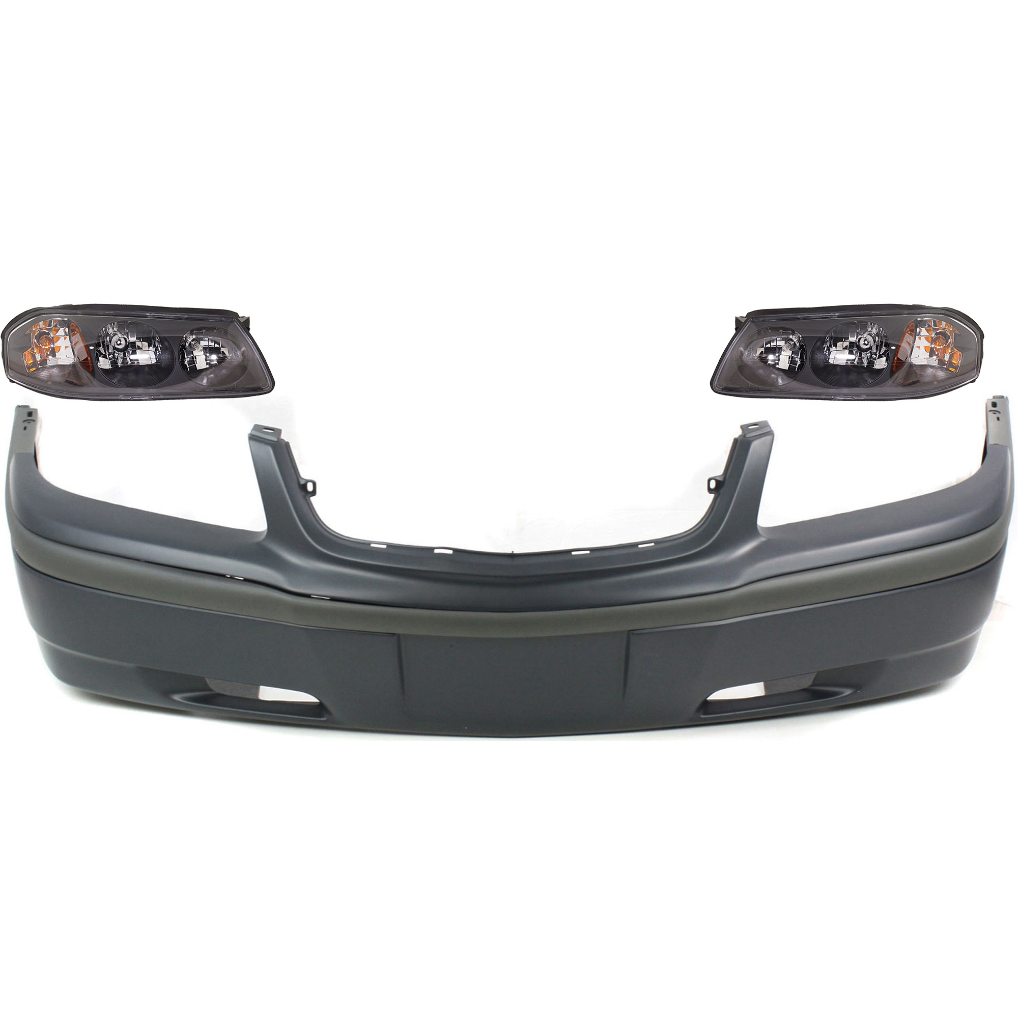 AM IMPALA 00-04 HEAD LAMP RH AND LH Assembly Halogen 3 pc Kit with Bumper Cover SKU KIT 022518-38 Partslink GM2502201 GM2503201 GM1000585 OEM 10349961-10349962-12335505