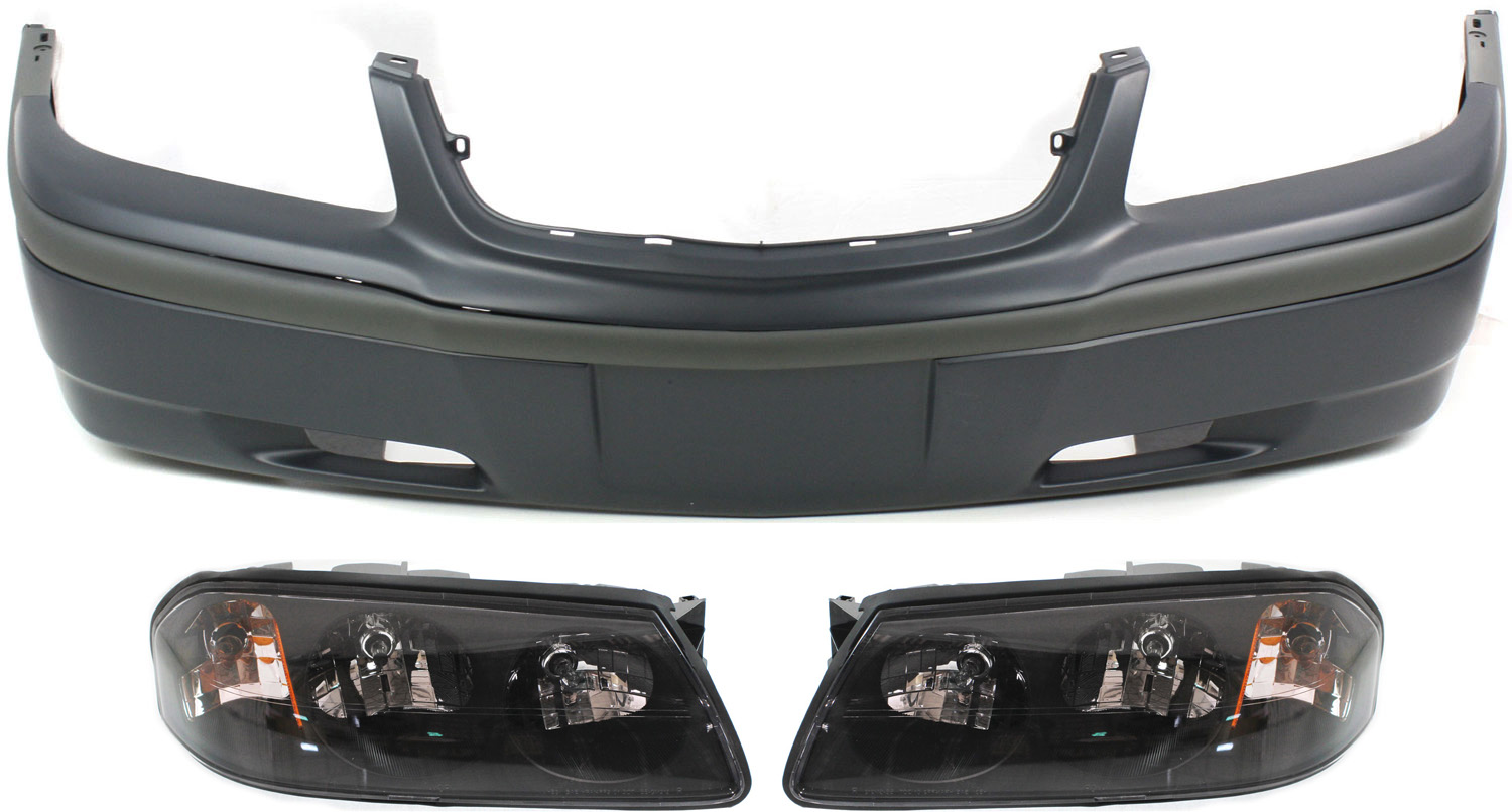 AM IMPALA 04-05 HEAD LAMP RH AND LH Assembly Halogen 3 pc Kit with Bumper Cover SKU KIT 022518-39 Partslink GM2502248 GM2503248 GM1000585 OEM 10356097-10356098-12335505