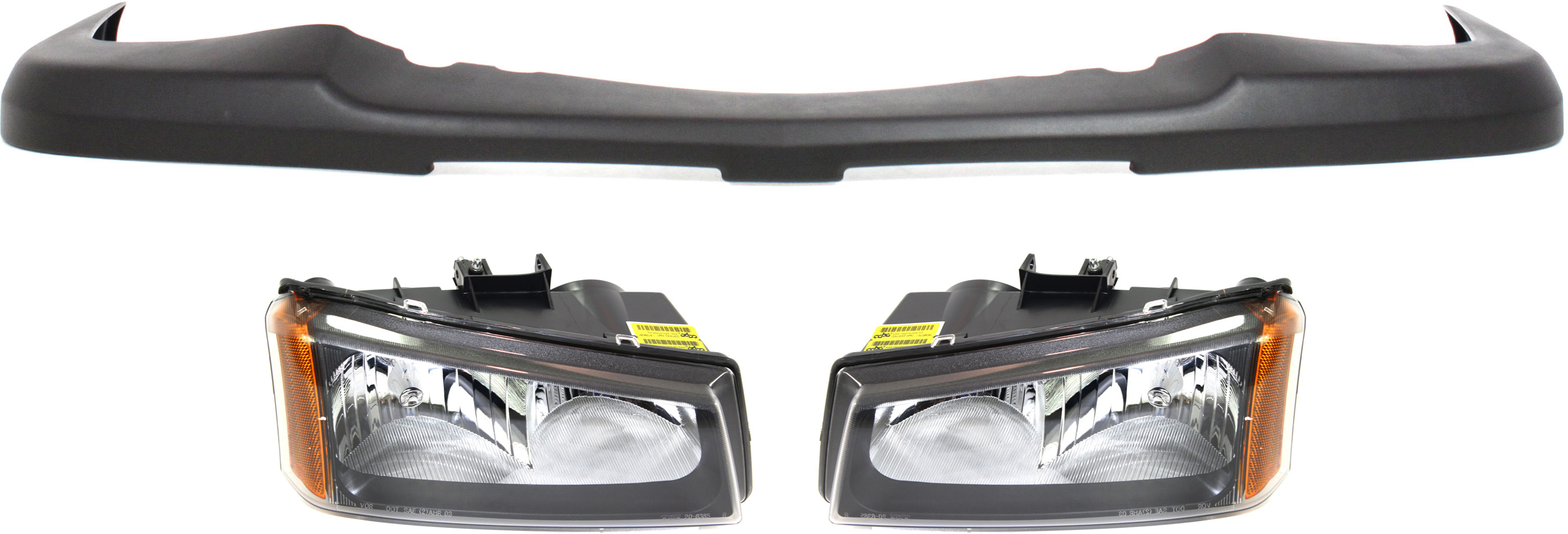 AM SILVERADO 1500-03-06 SILVERADO 1500 CLASSIC 07-07 FRONT BUMPER COVER 3 pc kit with Headlights CAPA SKU KIT 022518-44 Partslink GM1051110C GM2502257C GM2503257C OEM 10396912-10396913-15139805
