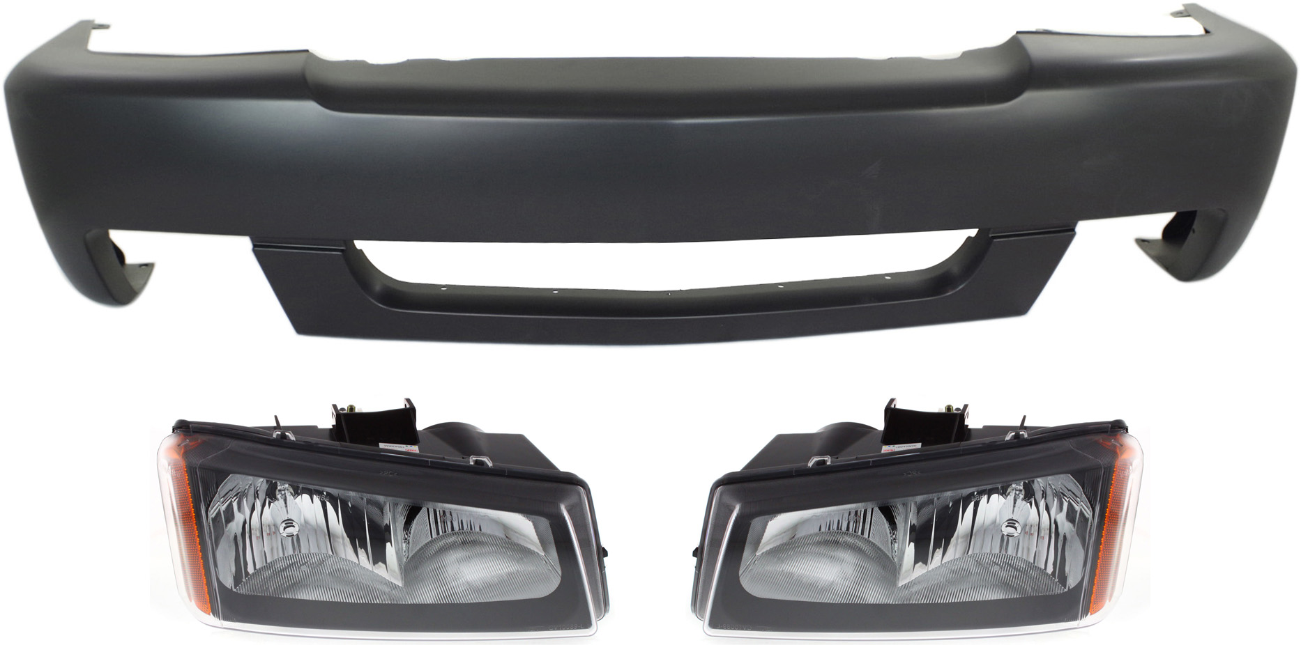 AM SILVERADO 1500-03-06 SILVERADO 1500 CLASSIC 07-07 FRONT BUMPER COVER 3 pc Kit with Headlights SKU KIT 022518-50 Partslink GM1000683 GM2502257 GM2503257 OEM 12335659-10396913-10396912