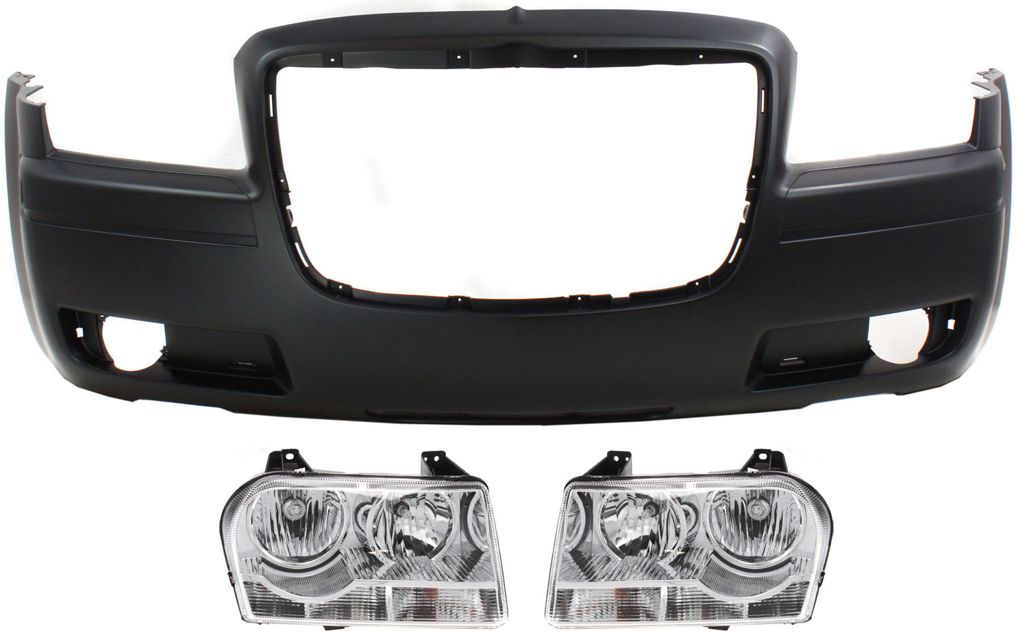 AM CHRYSLER 300-05-08 FRONT BUMPER COVER 3 pc Kit with Headlights SKU KIT 022518-68 Partslink CH1000438 OEM 4806112AD 4805757AH PFM 480575