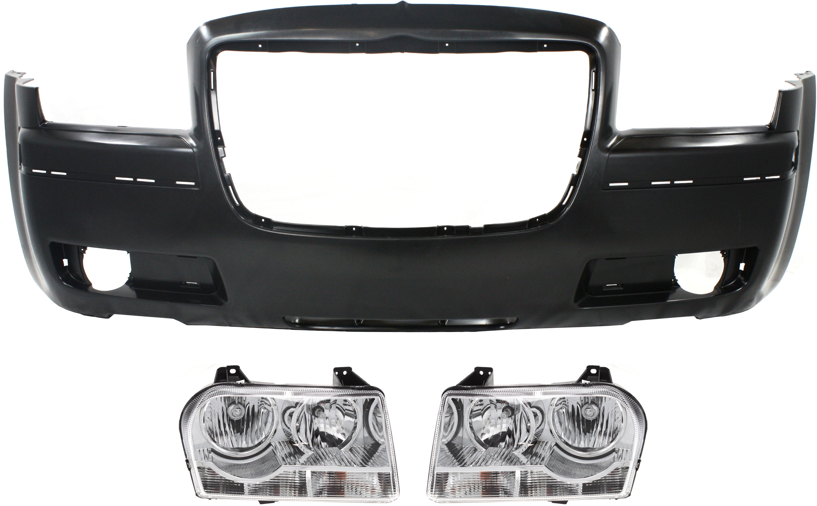 AM CHRYSLER 300-05-08 FRONT BUMPER COVER 3 pc Kit with Headlights SKU KIT 022518-70 Partslink CH1000440 OEM 4805773AD 4805757AH PFM 480575