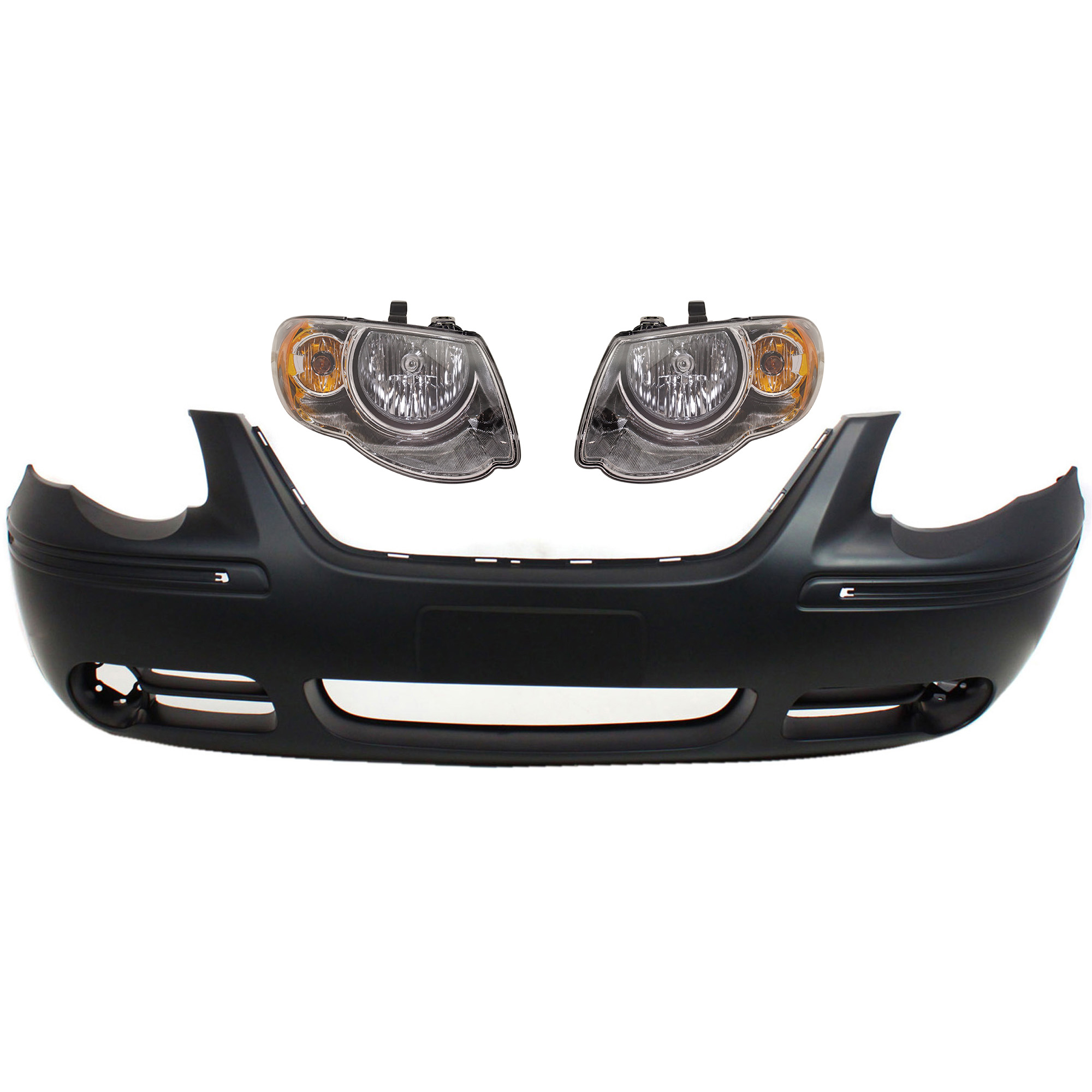 AM TOWN COUNTRY 05-07 HEAD LAMP RH AND LH Assembly Halogen 3 pc Kit with Bumper Cover SKU KIT 022518-78 Partslink CH2503152 CH2502152 CH1000433 OEM 4857990AD 4857991AD 5139121AA