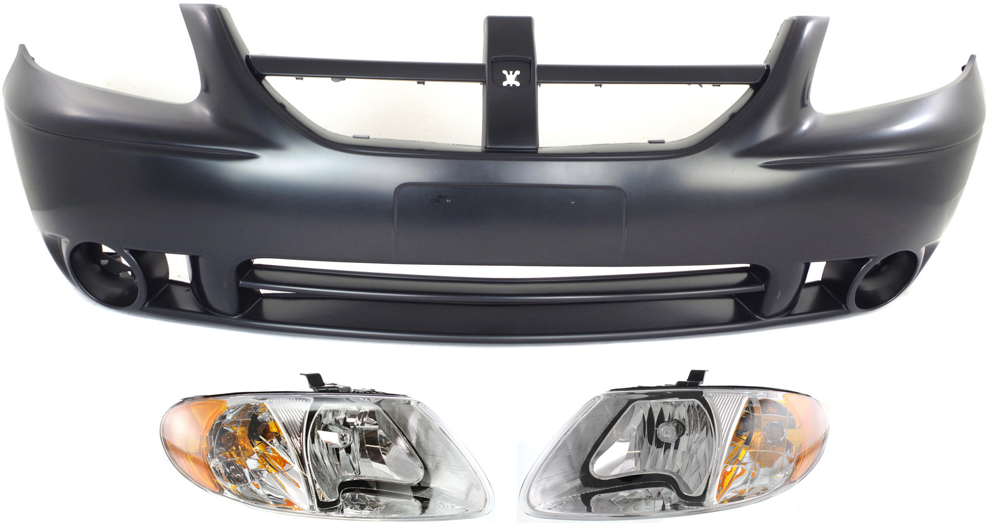 AM CARAVAN 05-07 FRONT BUMPER COVER 3 pc Kit with Headlights CAPA SKU KIT 022518-91 Partslink CH1000430C OEM 5139118AA