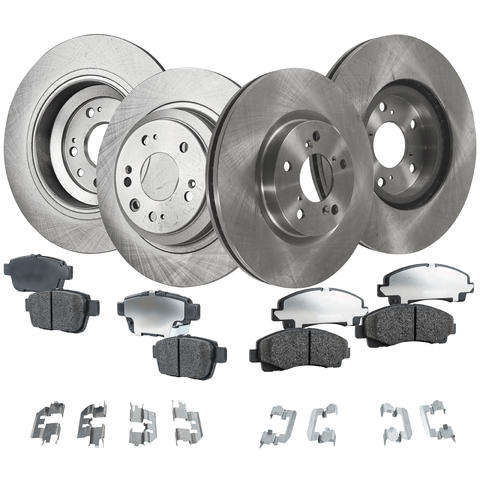 AM TL 09-14 FRONT AND REAR BRAKE DISC AND PAD KIT 4 Wheel Set SKU KIT 022521-03-119 OEM 42510TK4A00-42510TK4A01-44697