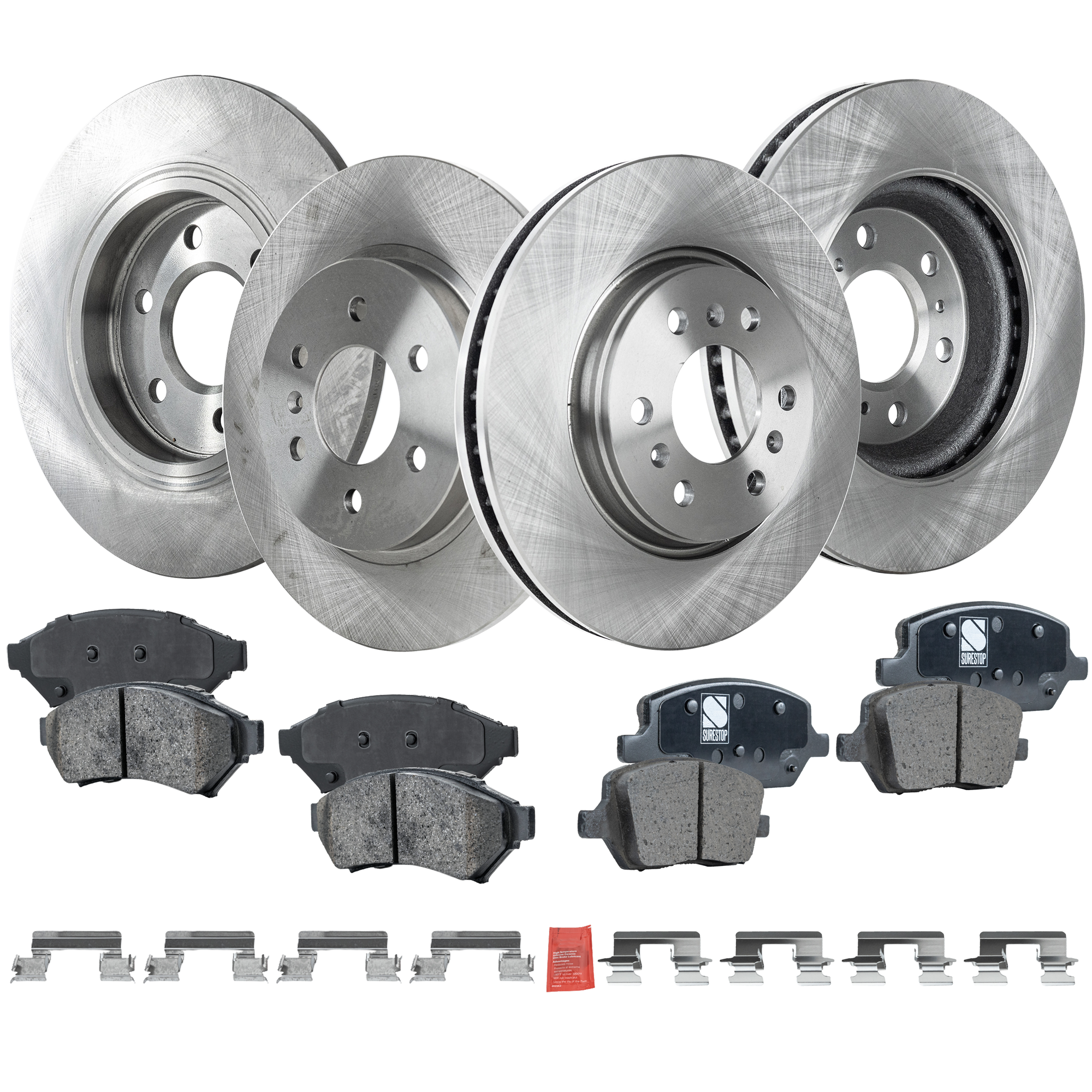 AM MONTANA 06-06 UPLANDER 06-08 FRONT AND REAR BRAKE DISC AND PAD KIT 8 pc kit Plain Surface SKU KIT 022521-03-126 OEM 88967259-19303815-10377634-191