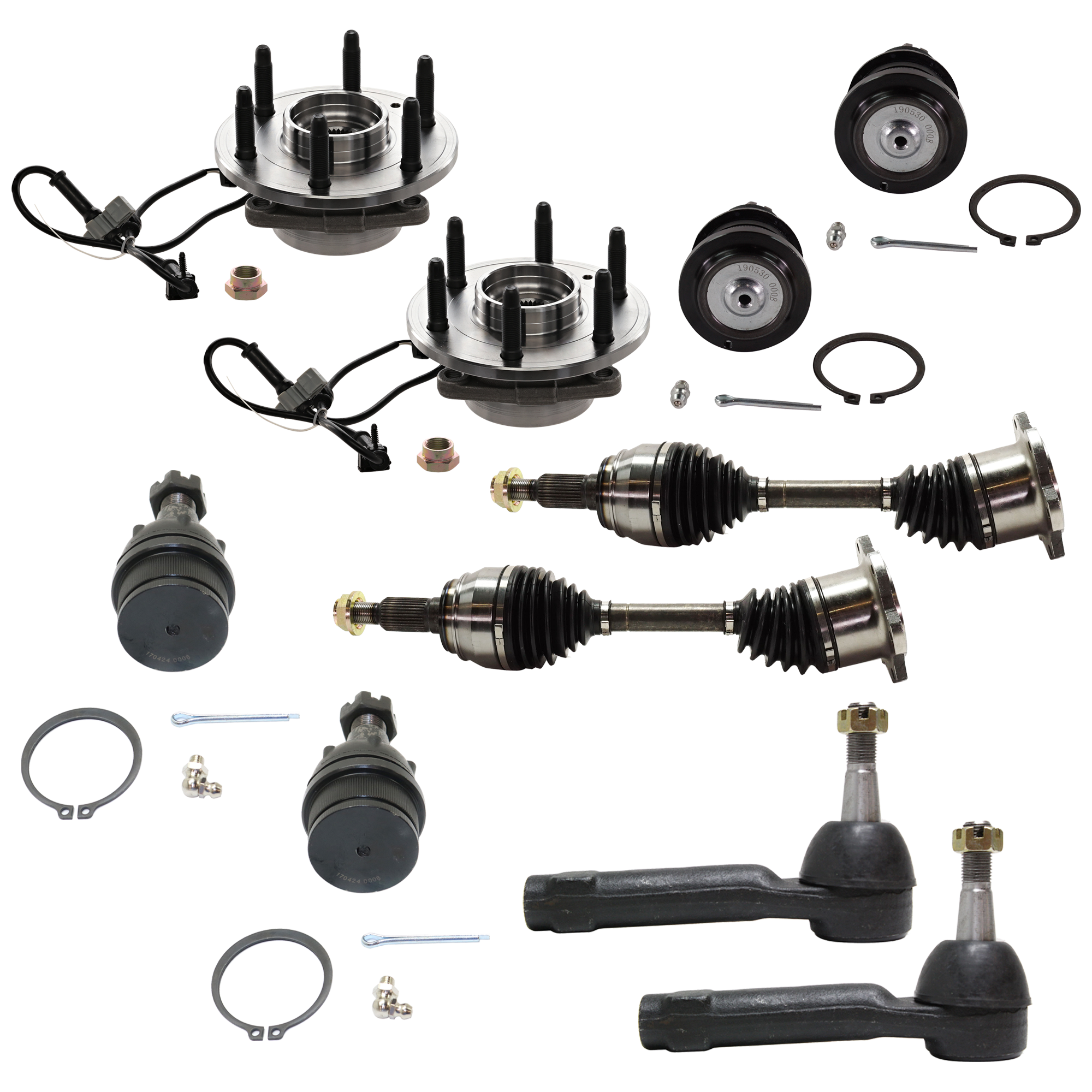 AM SILVERADO SIERRA 1500-99-07 FRONT SUSPENSION KIT RH AND LH 10 pc Kit with Axle Assembly Ball Joint Tie Rod End and Wheel Hub SKU KIT 022521-03-132 OEM 104265-2601525-5001103-1247548