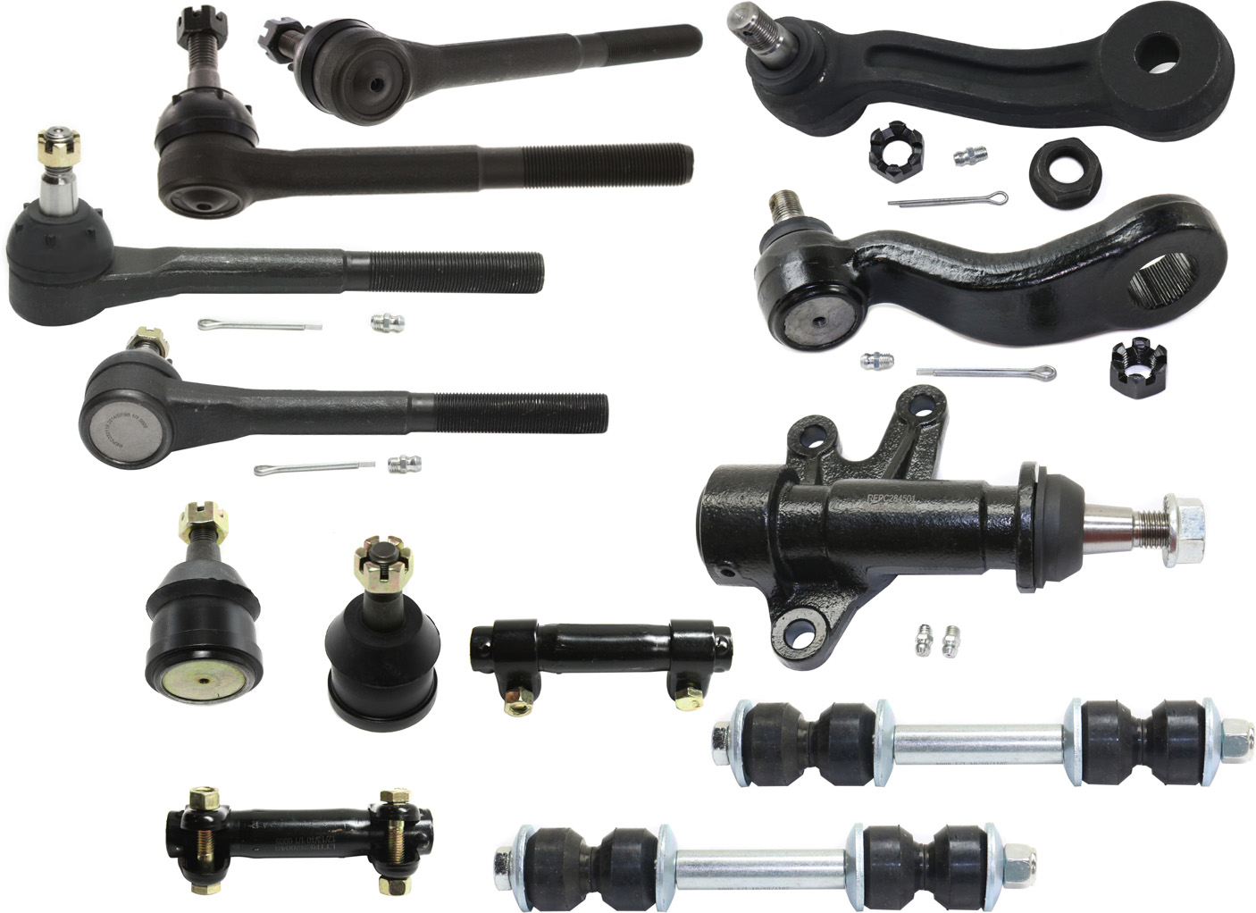 AM C K FULLSIZE P U 93-00 FRONT SUSPENSION KIT 13 pc Kit w Ball Joints Idler Arm Idler Arm Bracket Pitman Arm Sway Bar Links Tie Rod Adjusting Sleeves and Tie Rod Ends SKU KIT 022521-03-134 OEM 104101-2601312-5051134-1561642
