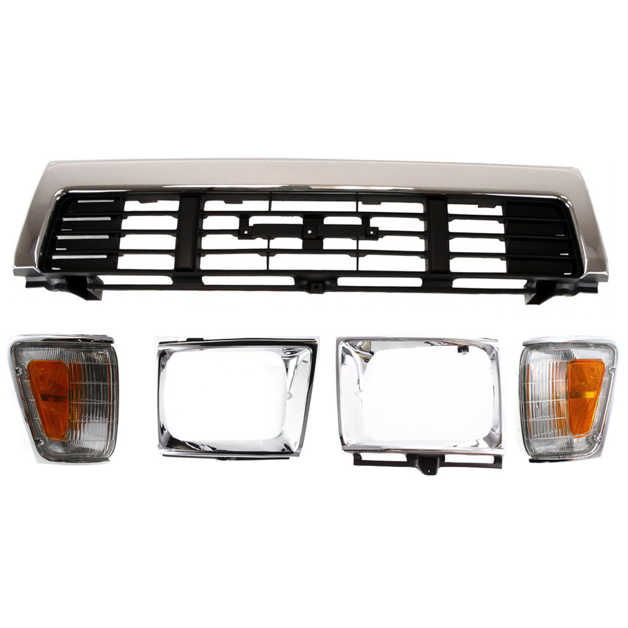 AM PICKUP 89-91 GRILLE Center 5 pc Kit FWD with Corner Lights and Headlight Doors SKU KIT 022521-12 Partslink TO1200139 TO2520124 TO2521126 TO2512111 TO2513113 OEM 5311189138-8162089179-81610891
