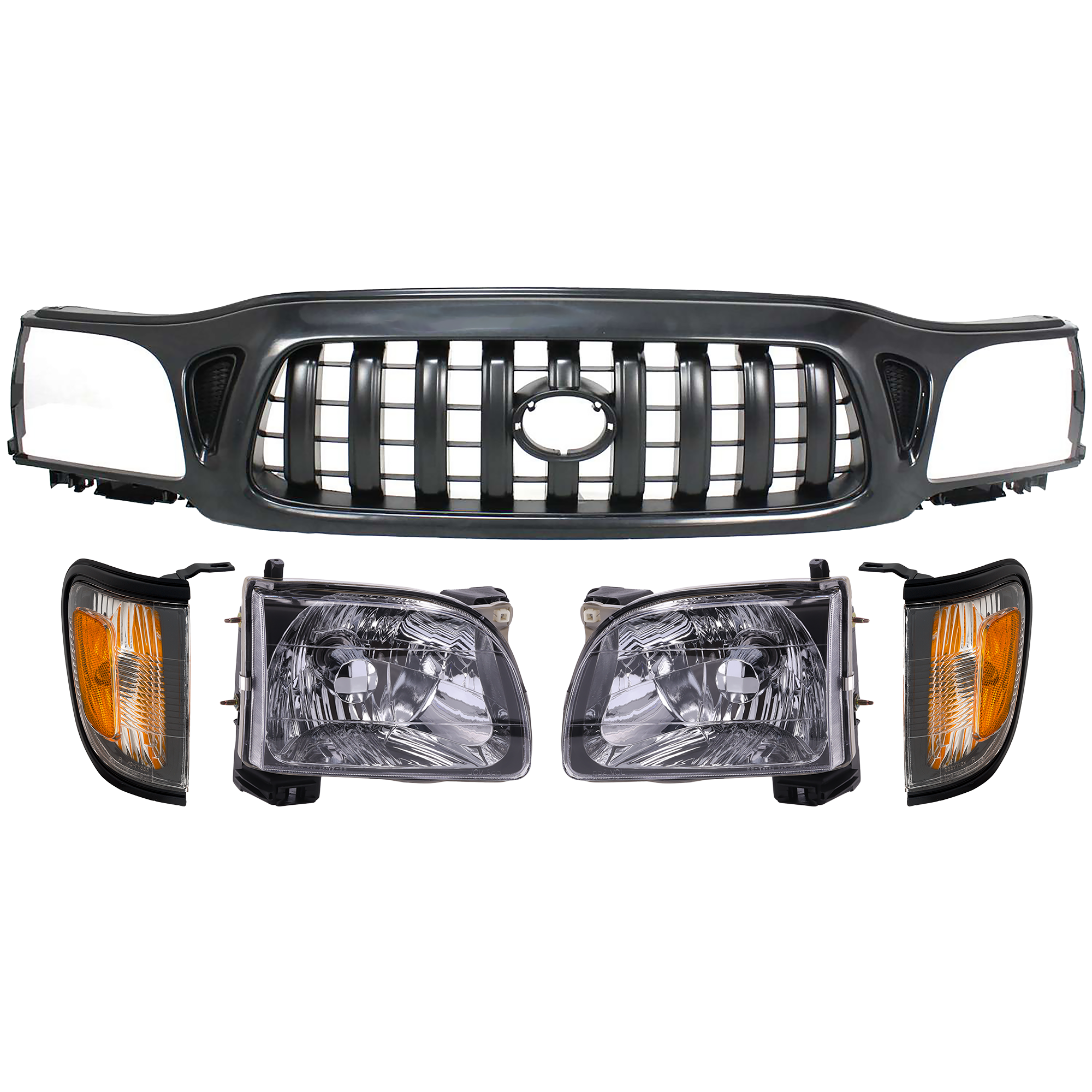 AM TACOMA 01-04 GRILLE 5 pc Kit with Corner Lights and Headlights SKU KIT 022521-15 Partslink TO1200246 TO2520163 TO2521163 TO2502136 TO2503136 OEM 5310004250C0-8162004090C0-8161