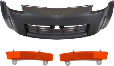 AM 350Z 03-05 FRONT BUMPER COVER 3 pc Kit with Bumper Reflectors SKU KIT 022716-16 Partslink NI1000201 NI2556101 NI2557101 OEM 62022CD040-26145CD000-26140CD0