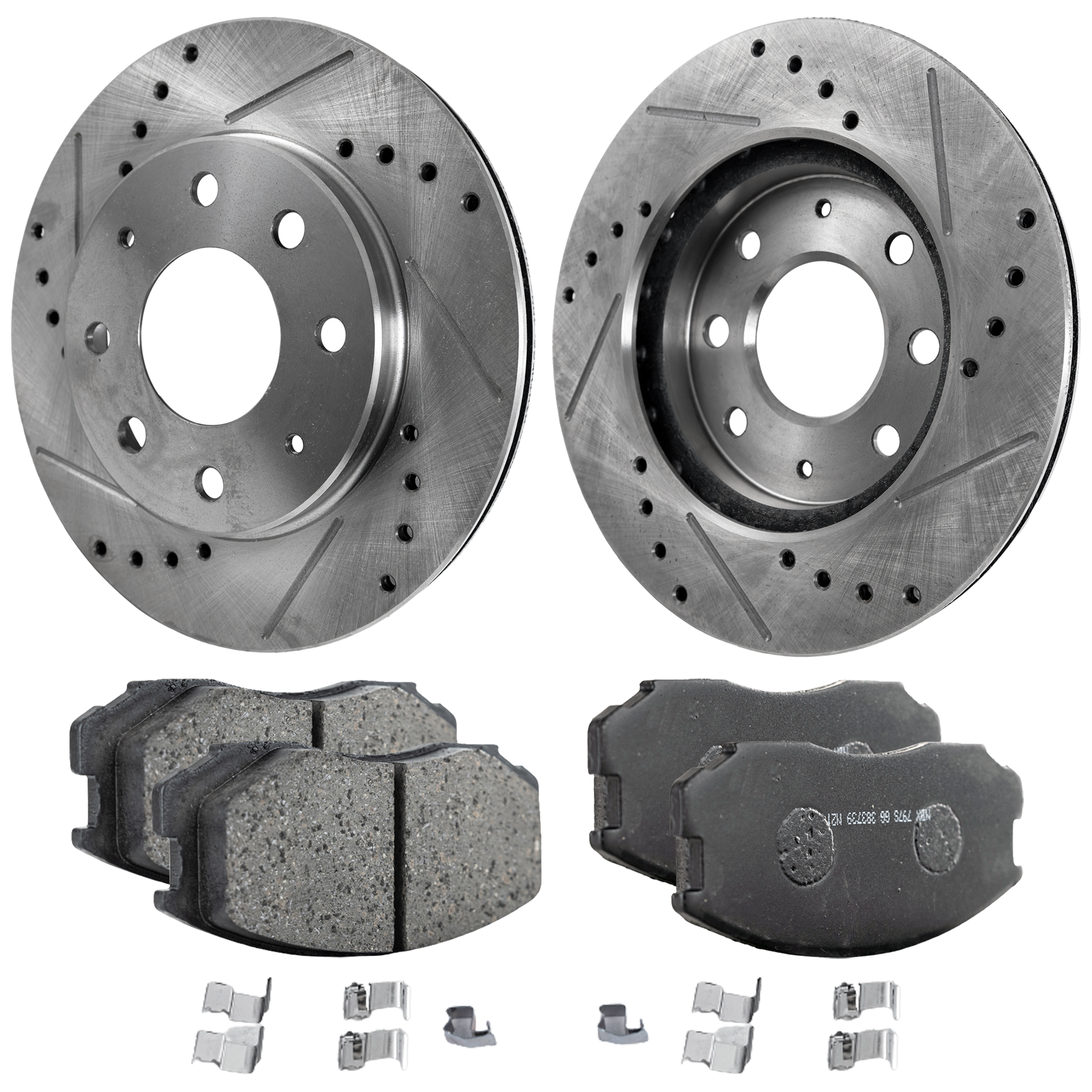 AM SUMMIT 95-95 FRONT BRAKE DISC AND PAD KIT 2 Wheel Set Cross drilled and Slotted 4 Lugs Cast Iron Ceramic SKU KIT 030124-42 OEM 325-19333-19937-25364-3106