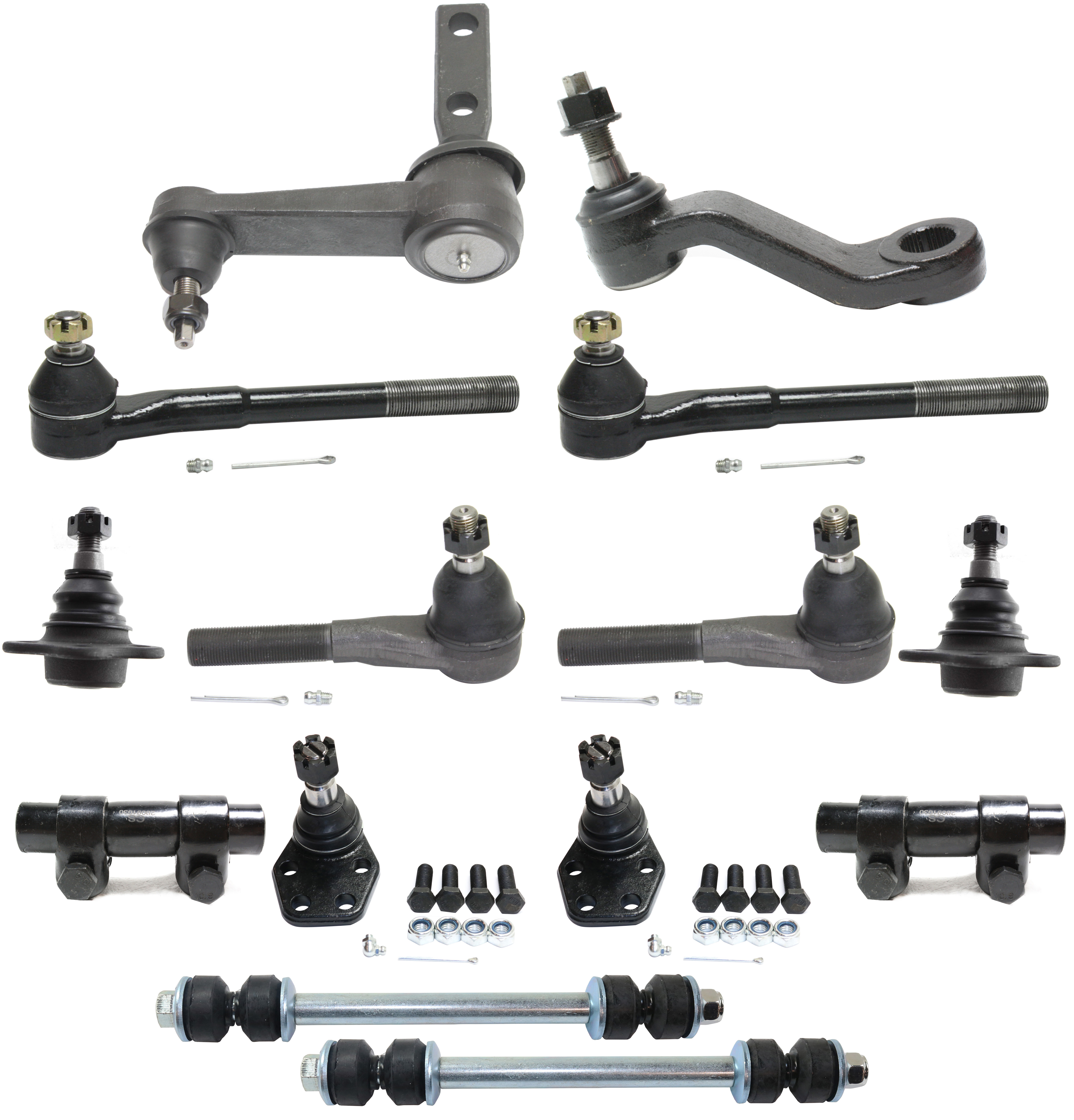 AM RAM 2500-3500 P U 00-02 FRONT SUSPENSION KIT 14 pc kit with Idler Arm Pitman Arm Sway Bar Links Tie Rod Adjusting Sleeves Ball Joints and Tie Rod Ends SKU KIT 030316-03 OEM 521986-2601533-5051276-45D2