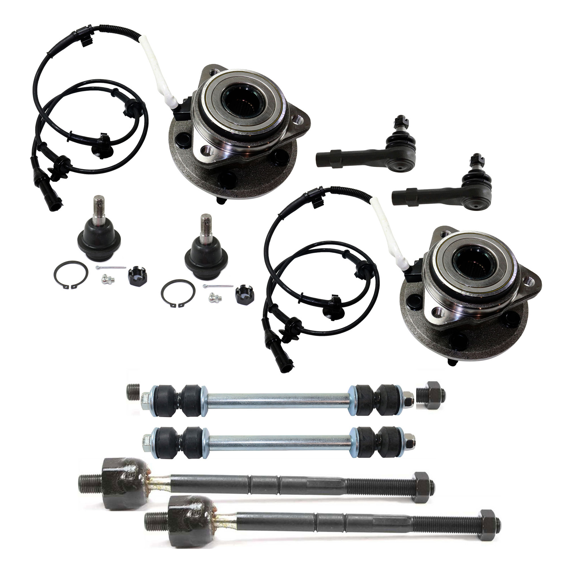 AM EXPLORER MOUNTAINEER 98-01 FRONT SUSPENSION KIT RH AND LH 10 pc kit with Ball Joints Sway Bar Links Tie Rod Ends and Wheel Hubs SKU KIT 030317-18 OEM 104222-285019-1016769-2601460