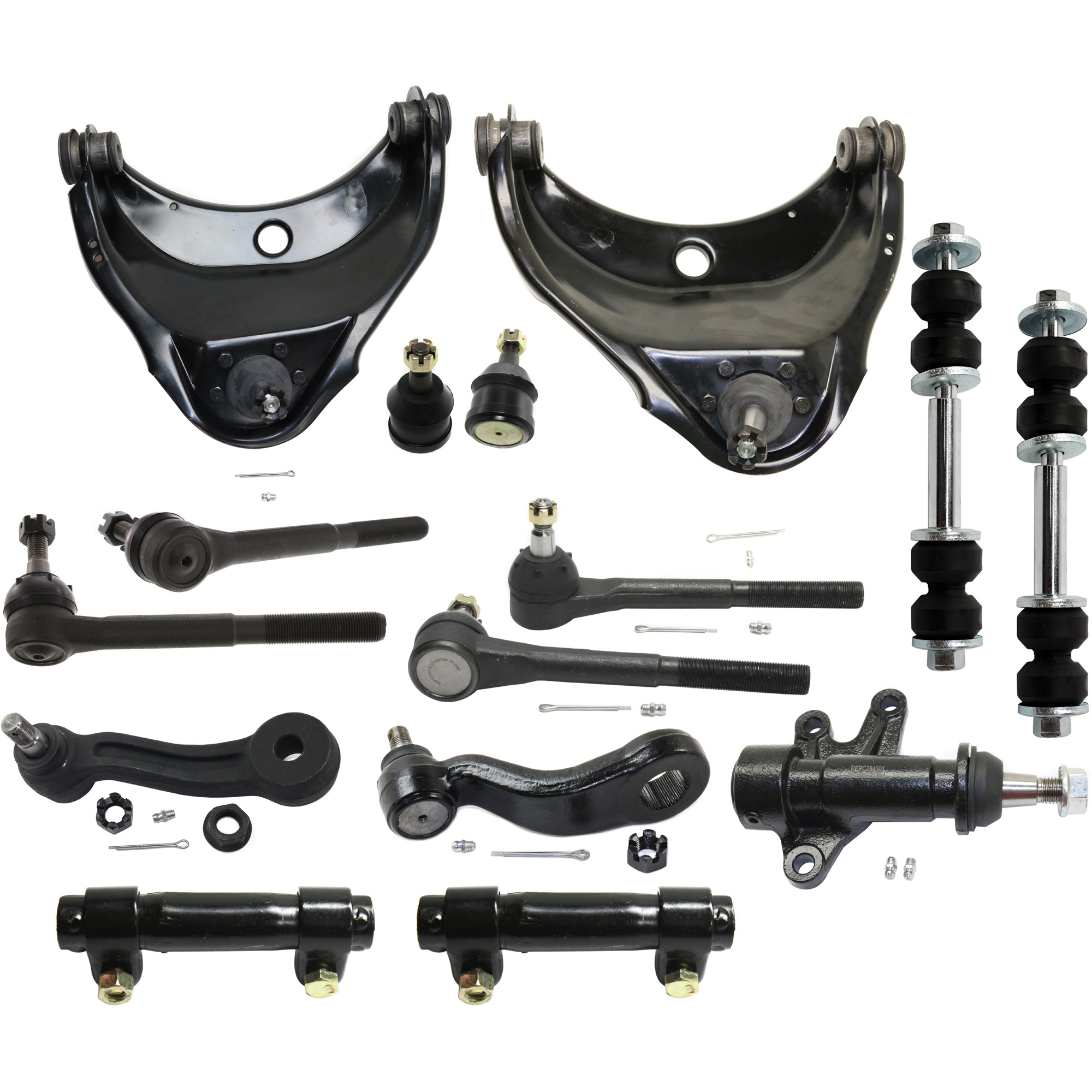 AM C2500-93-00 TAHOE 95-00 FRONT CONTROL ARM KIT RH AND LH Upper 15 pc kit w Ball Joints Idler Arm Idler Arm Bracket Pitman Arm Sway Bar Links Tie Rod Adjusting Sleeves and Tie Rod Ends SKU KIT 030321-02-52 OEM 104101-2601312-5051134-1561