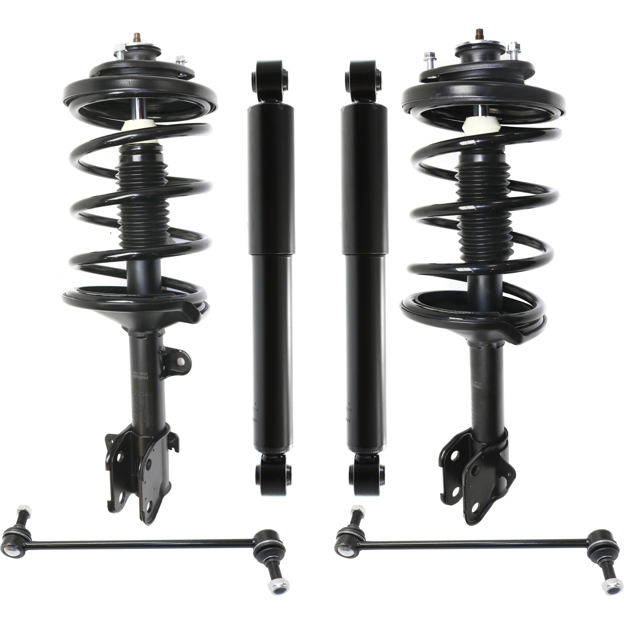 AM ODYSSEY 99-04 SUSPENSION KIT RH AND LH 6 pc kit with Loaded Struts Shock Absorbers and Sway Bar Links SKU KIT 030321-02-88 OEM 51606S0XA05-51605S0XA05-52610S
