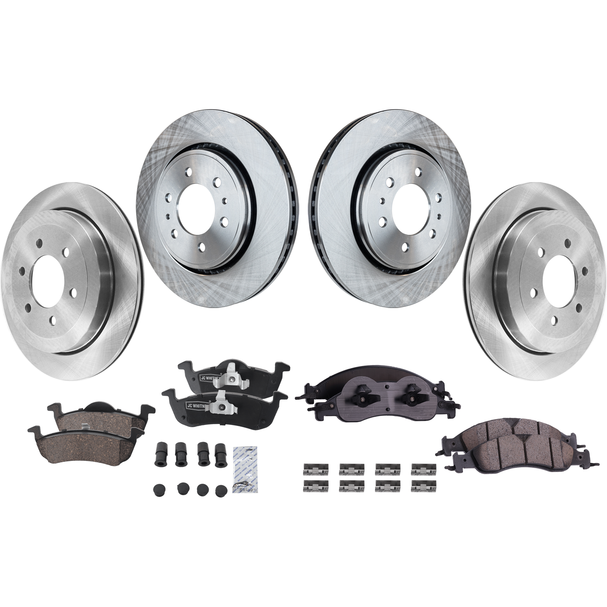 AM EXPEDITION 07-09 NAVIGATOR 07-10 FRONT AND REAR BRAKE DISC AND PAD KIT 4 Wheel Set Plain Surface SKU KIT 030321-02-89 OEM 7L1Z1125A 9L1Z1125A 8L1Z1125A
