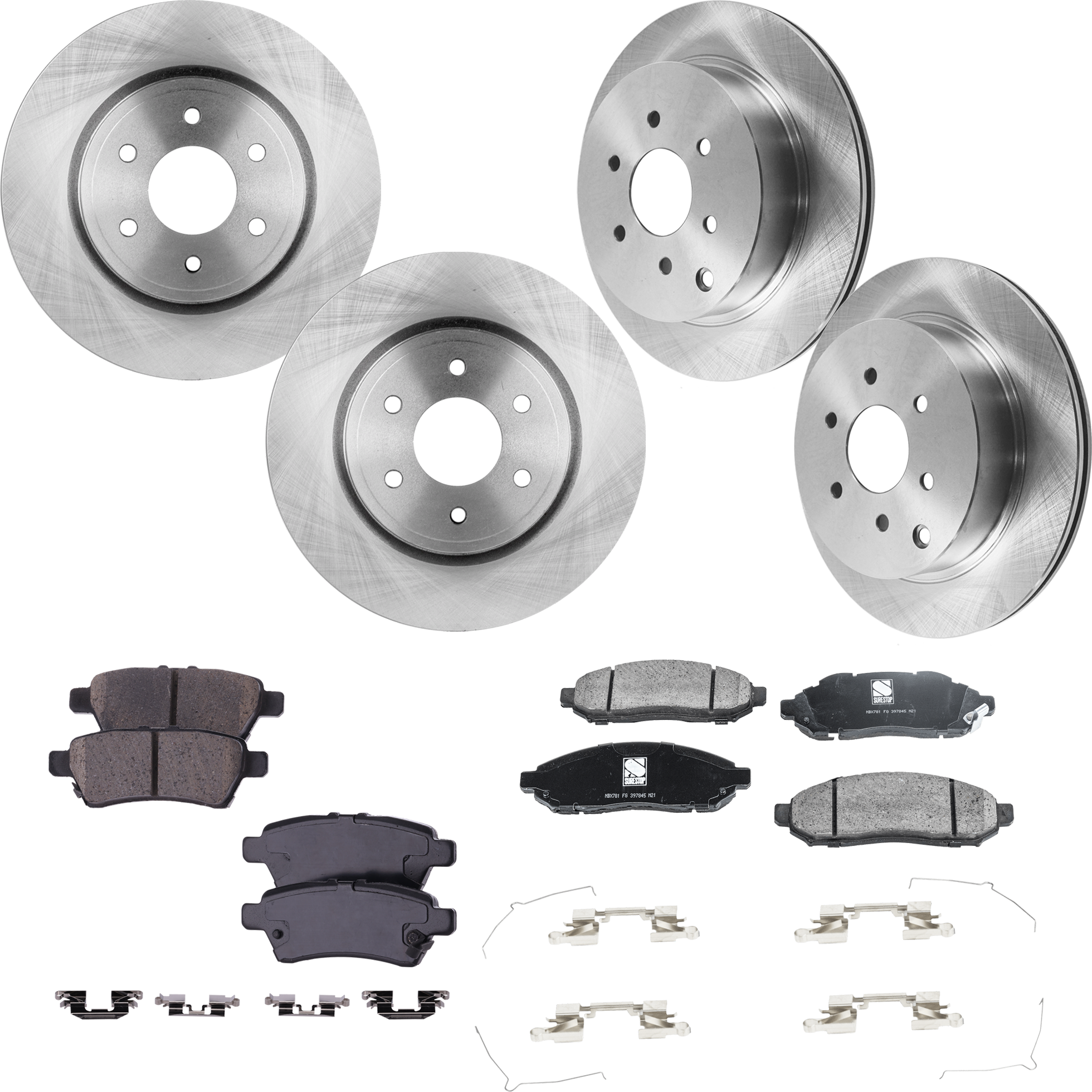 AM PATHFINDER 05-12 FRONT AND REAR BRAKE DISC AND PAD KIT 8 pc kit Plain Surface SKU KIT 030321-03-151 OEM 43206EA000-43206ET000-43206EB3