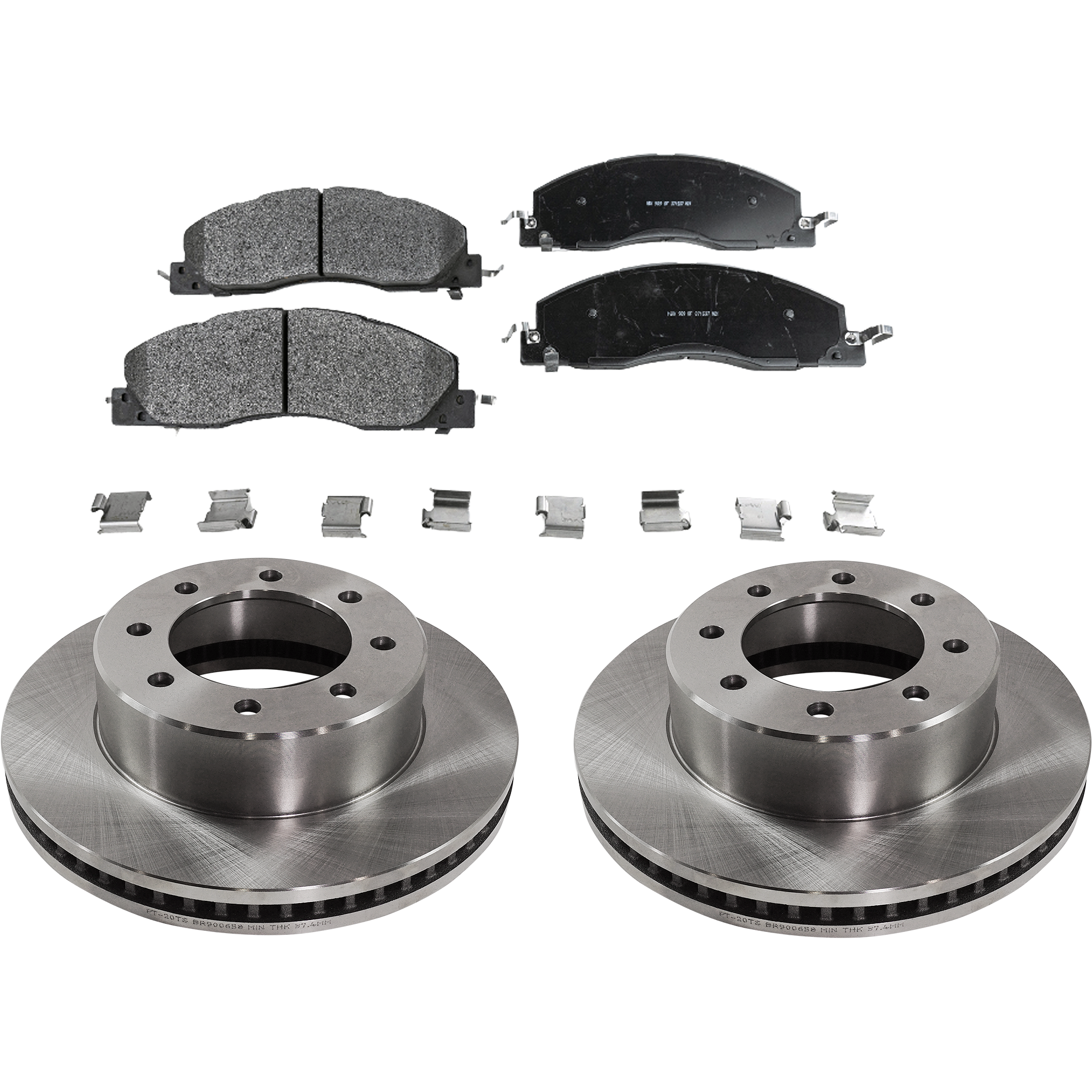 AM RAM 2500 RAM 3500-11-18 FRONT BRAKE DISC AND PAD KIT 4 pc Kit SKU KIT 030321-03-153 OEM 43168-53057-850123-900658-6004