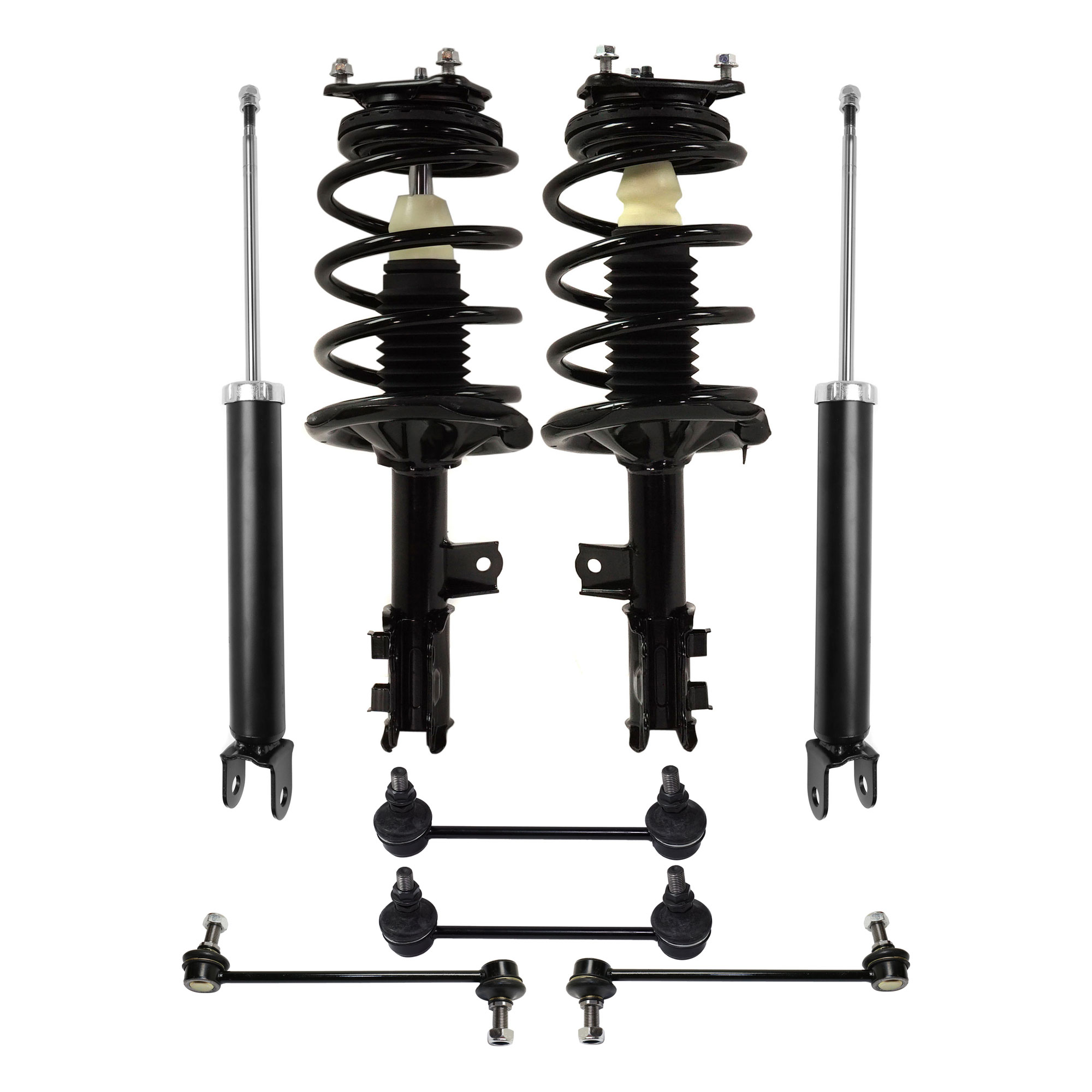 AM ELANTRA 07-10 FRONT AND REAR SUSPENSION KIT RH AND LH 6 pc Kit includes Loaded Struts Shock Absorbers and Sway Bar Links SKU KIT 030321-03-161 OEM 172306-182306-837001-882351-50