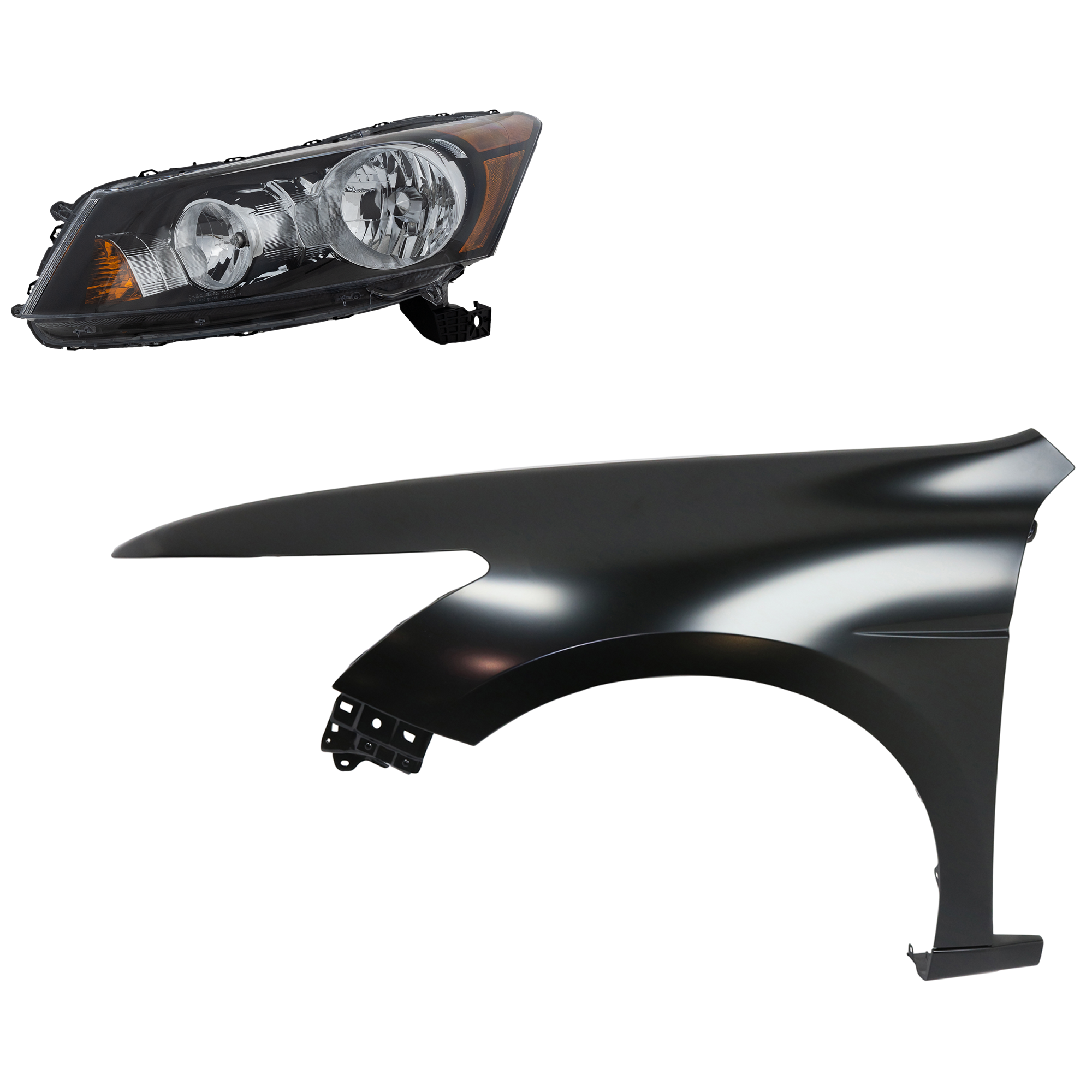 AM ACCORD 11-12 HEAD LAMP LH Assembly Halogen 2 pc Kit with Fender SKU KIT 030323-10005 Partslink HO1240173C HO2502130C OEM 33150TA0A01-60260TA0A91ZZ