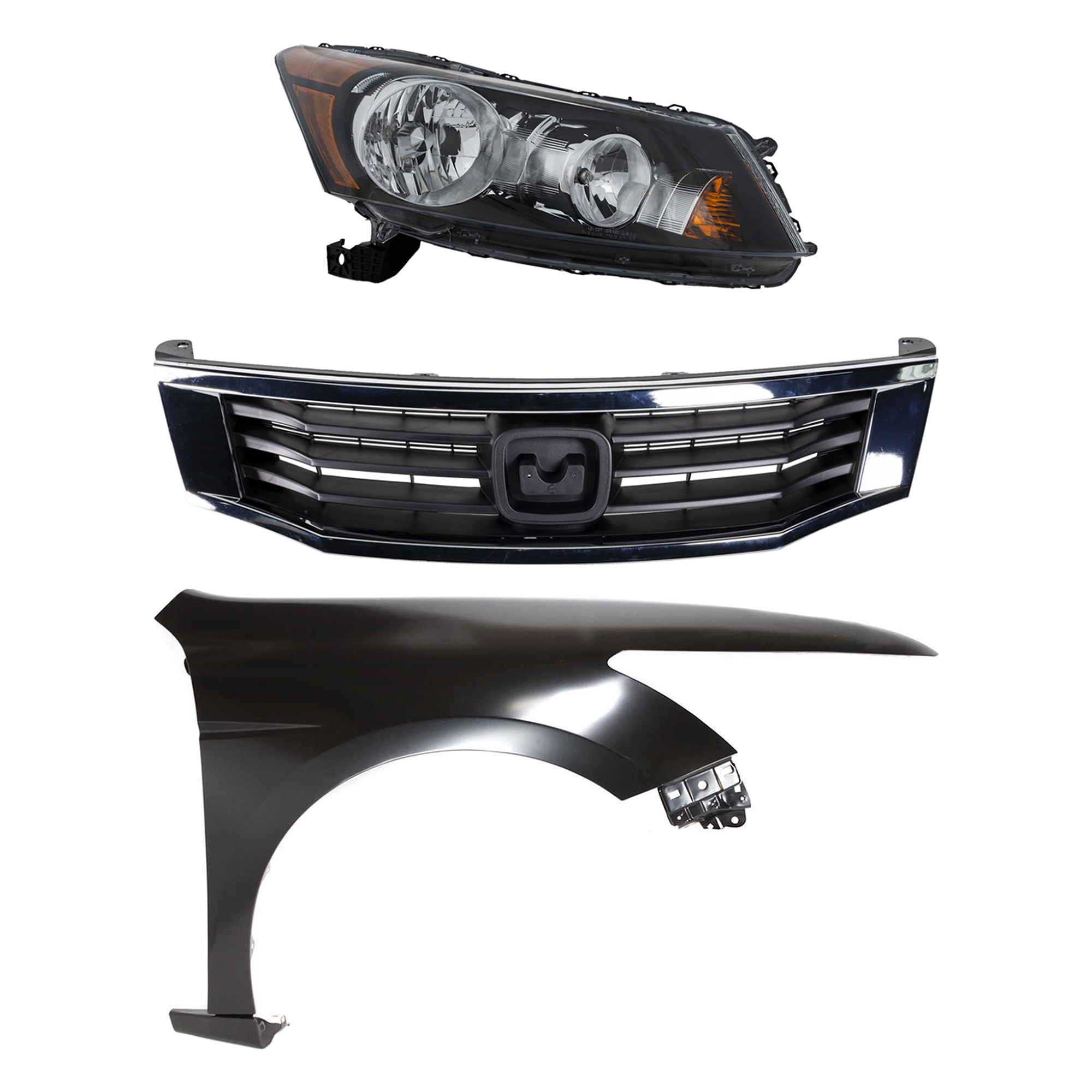 AM ACCORD 08-10 HEAD LAMP RH Assembly Halogen 3 pc Kit with Fender and Grille CAPA SKU KIT 030323-10101 Partslink HO1200222 HO1241173C HO2503130C OEM 33100TA0A01-60210TA0A91ZZ 7112