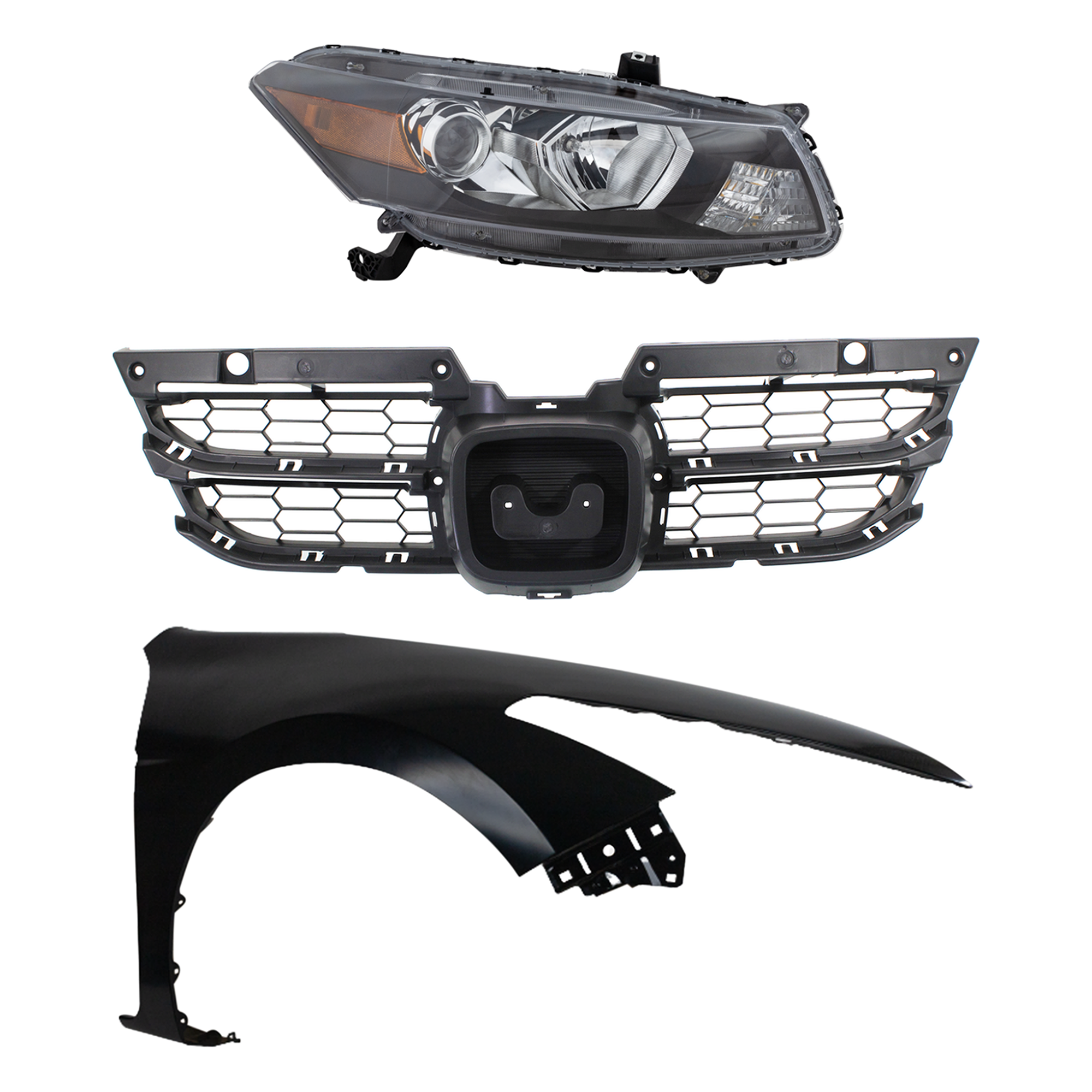 AM ACCORD 11-12 HEAD LAMP RH Assembly Halogen 3 pc Kit with Fender and Grille Assembly SKU KIT 030323-11001 Partslink HO2503135 HO2503141 HO1241174 HO1223103 OEM 33100TE0A01-33100TE0A11-60210T