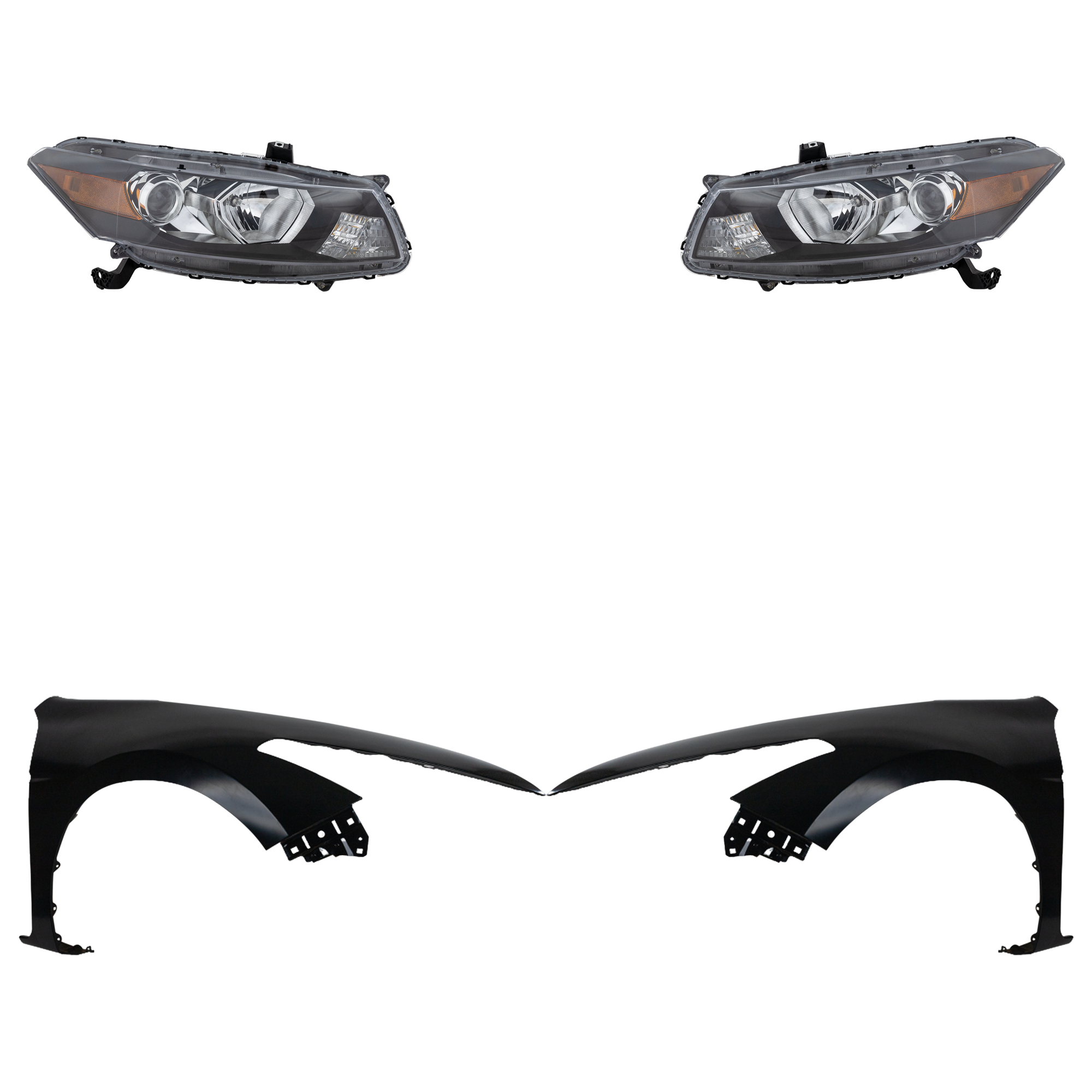 AM ACCORD 11-12 HEAD LAMP RH AND LH Assembly Halogen 4 pc Kit with Fenders SKU KIT 030323-11003 Partslink HO2503135 HO2503141 HO2502135 HO2502141 HO1240174 HO1241174 OEM 33100TE0A01-33100TE0A11-33150T