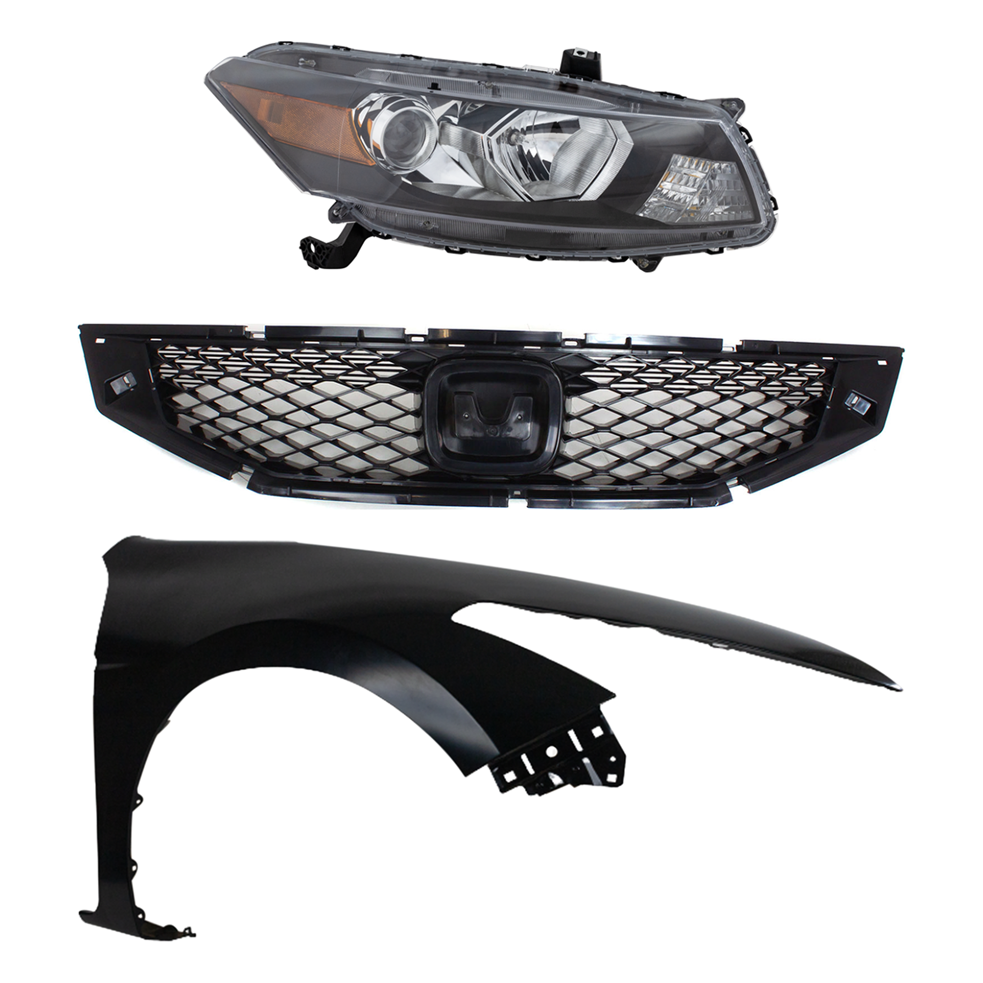 AM ACCORD 08-10 HEAD LAMP RH Assembly Halogen 3 pc Kit with Fender and Grille Assembly SKU KIT 030323-11101 Partslink HO2503135 HO2503141 HO1241174 HO1200192 OEM 33100TE0A01-33100TE0A11-60210T