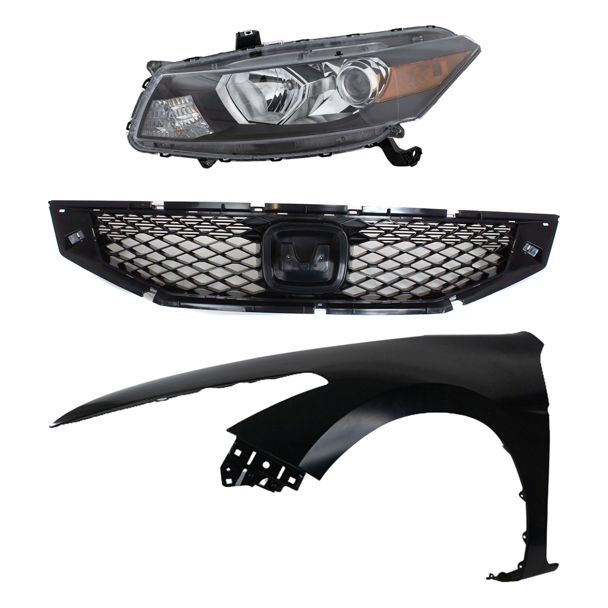 AM ACCORD 08-10 HEAD LAMP LH Assembly Halogen 3 pc Kit with Fender and Grille Assembly SKU KIT 030323-11102 Partslink HO2502135 HO2502141 HO1240174 HO1200192 OEM 33150TE0A01-33150TE0A11-60260T