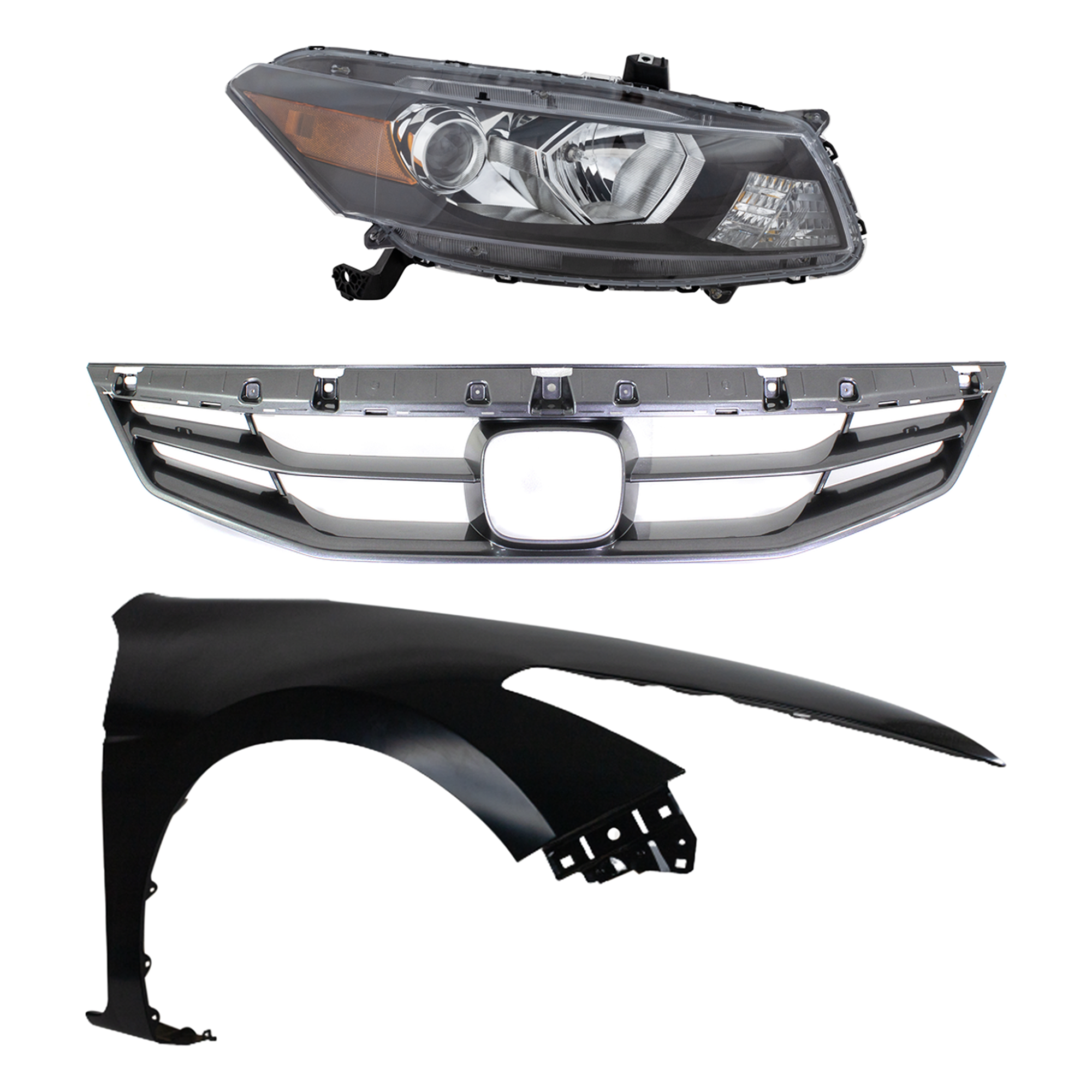 AM ACCORD 11-12 HEAD LAMP RH Assembly Halogen 3 pc Kit with Fender and Grille Assembly SKU KIT 030323-11201 Partslink HO2503135 HO2503141 HO1241174 HO1200202 OEM 33100TE0A01-33100TE0A11-60210T