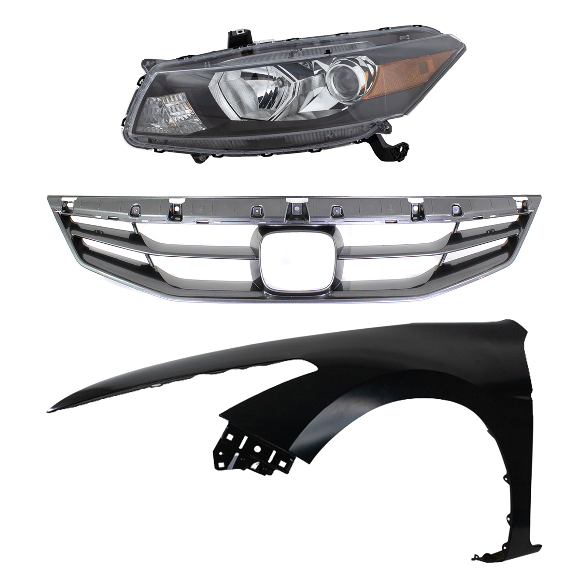 AM ACCORD 11-12 HEAD LAMP LH Assembly Halogen 3 pc Kit with Fender and Grille Assembly SKU KIT 030323-11202 Partslink HO2502135 HO2502141 HO1240174 HO1200202 OEM 33150TE0A01-33150TE0A11-60260T