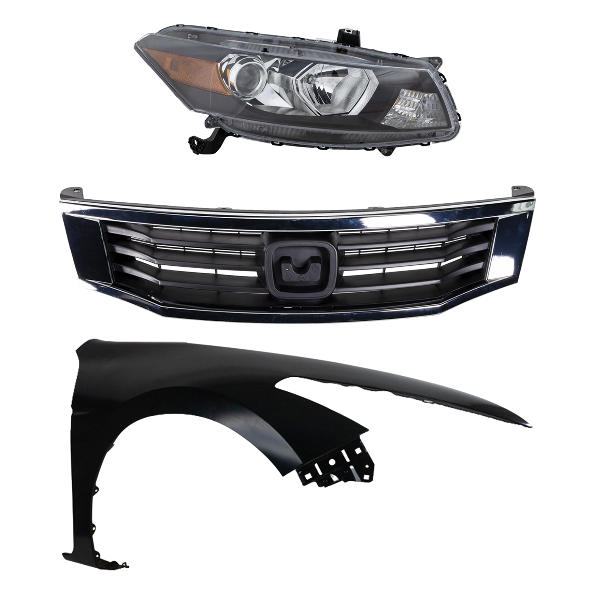 AM ACCORD 08-10 HEAD LAMP RH Assembly Halogen 3 pc Kit with Fender and Grille Assembly SKU KIT 030323-11301 Partslink HO2503135 HO2503141 HO1241174 HO1200222 OEM 33100TE0A01-33100TE0A11-60210T