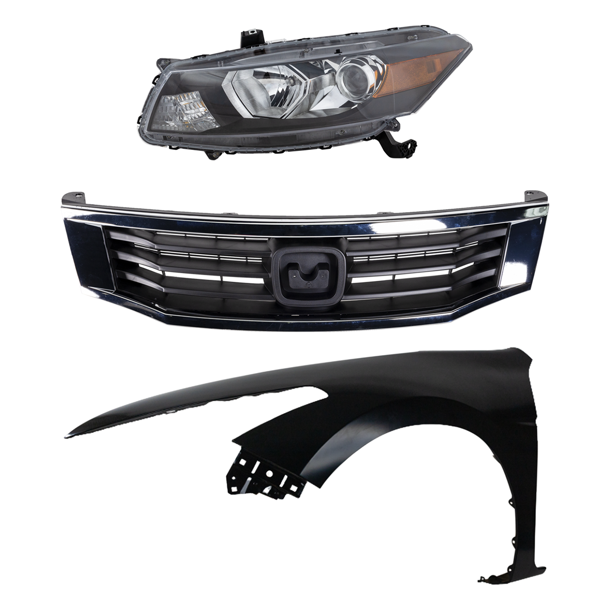 AM ACCORD 08-10 HEAD LAMP LH Assembly Halogen 3 pc Kit with Fender and Grille Assembly SKU KIT 030323-11302 Partslink HO2502135 HO2502141 HO1240174 HO1200222 OEM 33150TE0A01-33150TE0A11-60260T