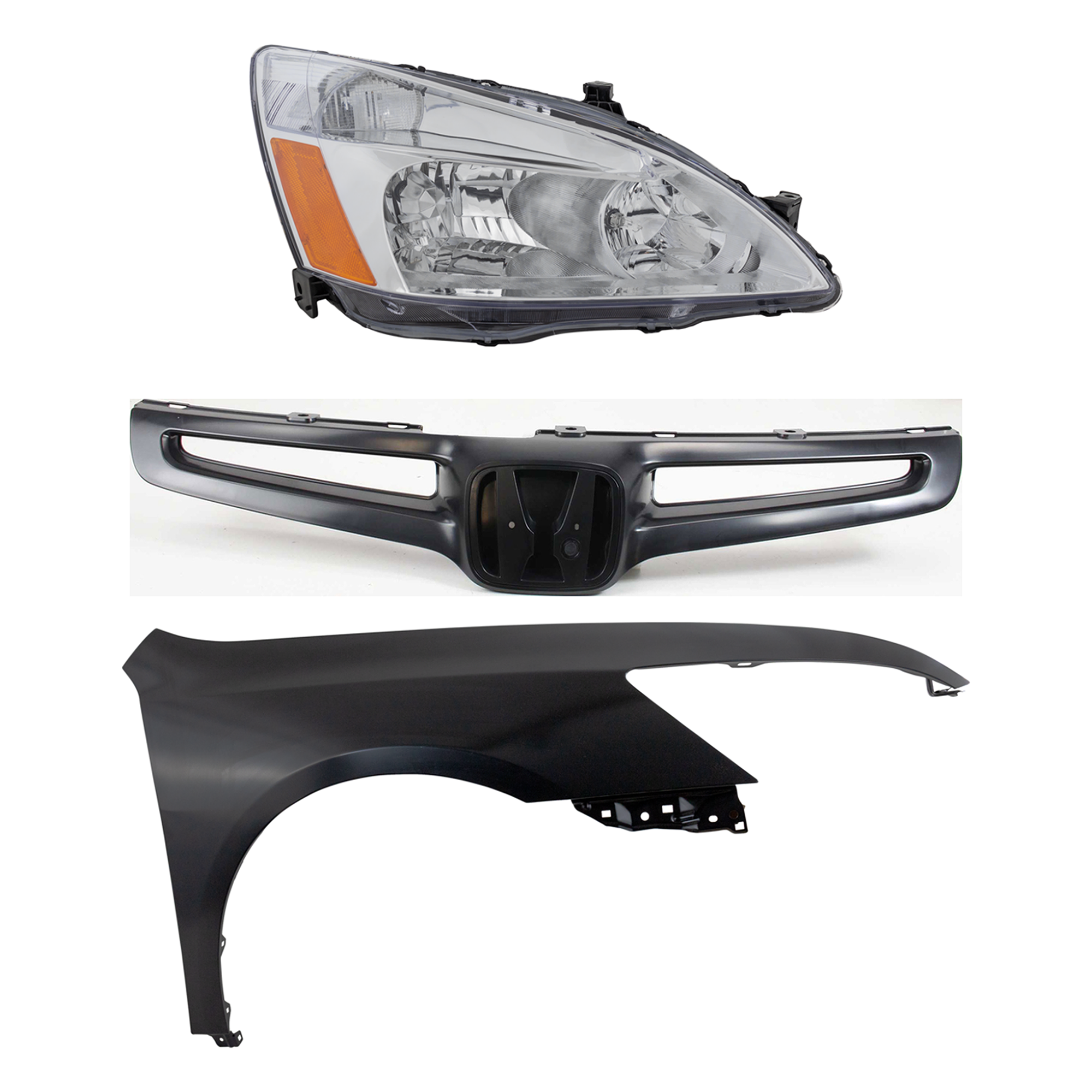 AM ACCORD 03-05 HEAD LAMP RH Assembly Halogen 3 pc Kit with Fender and Grille Assembly SKU KIT 030323-11801 Partslink HO1241157 HO1200157 OEM 33101SDAA01 PFM 04620SDAA90ZZ