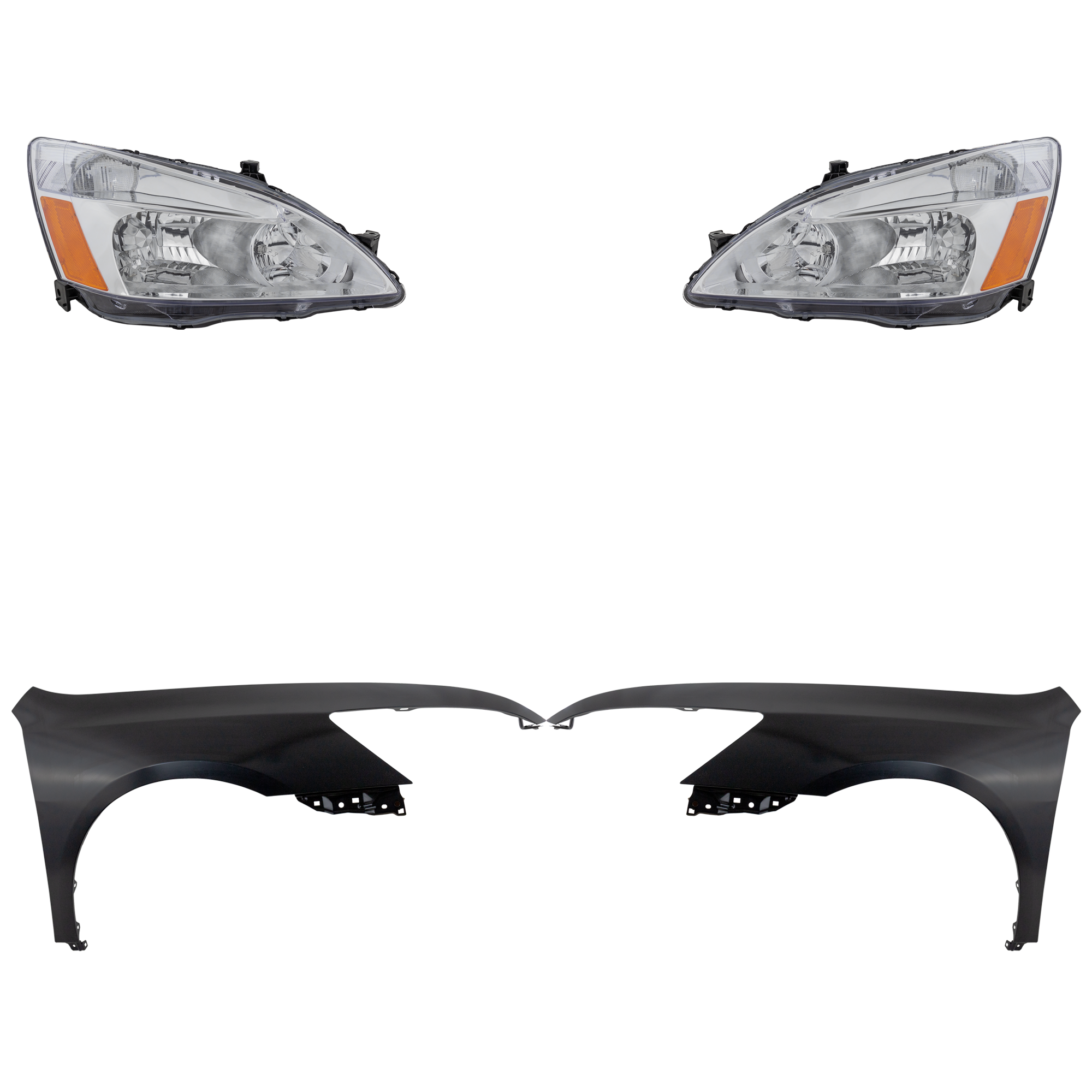 AM ACCORD 03-07 HEAD LAMP RH AND LH Assembly Halogen 4 pc Kit with Fenders SKU KIT 030323-11803 Partslink HO1240157 HO1241157 OEM 33101SDAA01 PFM 33151SDAA01 PF