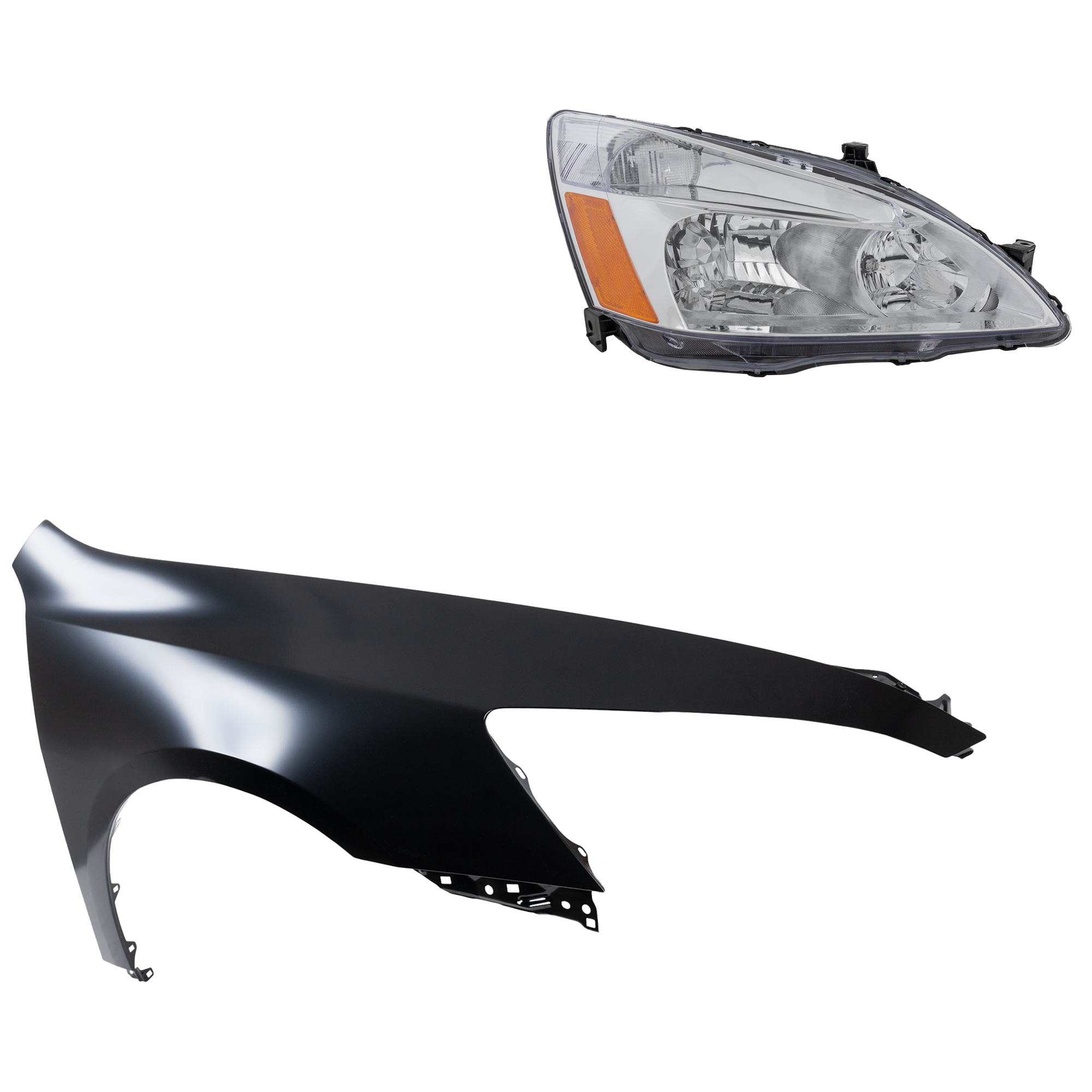 AM ACCORD 03-07 HEAD LAMP RH Assembly Halogen 2 pc Kit with Fender SKU KIT 030323-11804 Partslink HO1241157 OEM 33101SDAA01 PFM 04620SDAA90ZZ