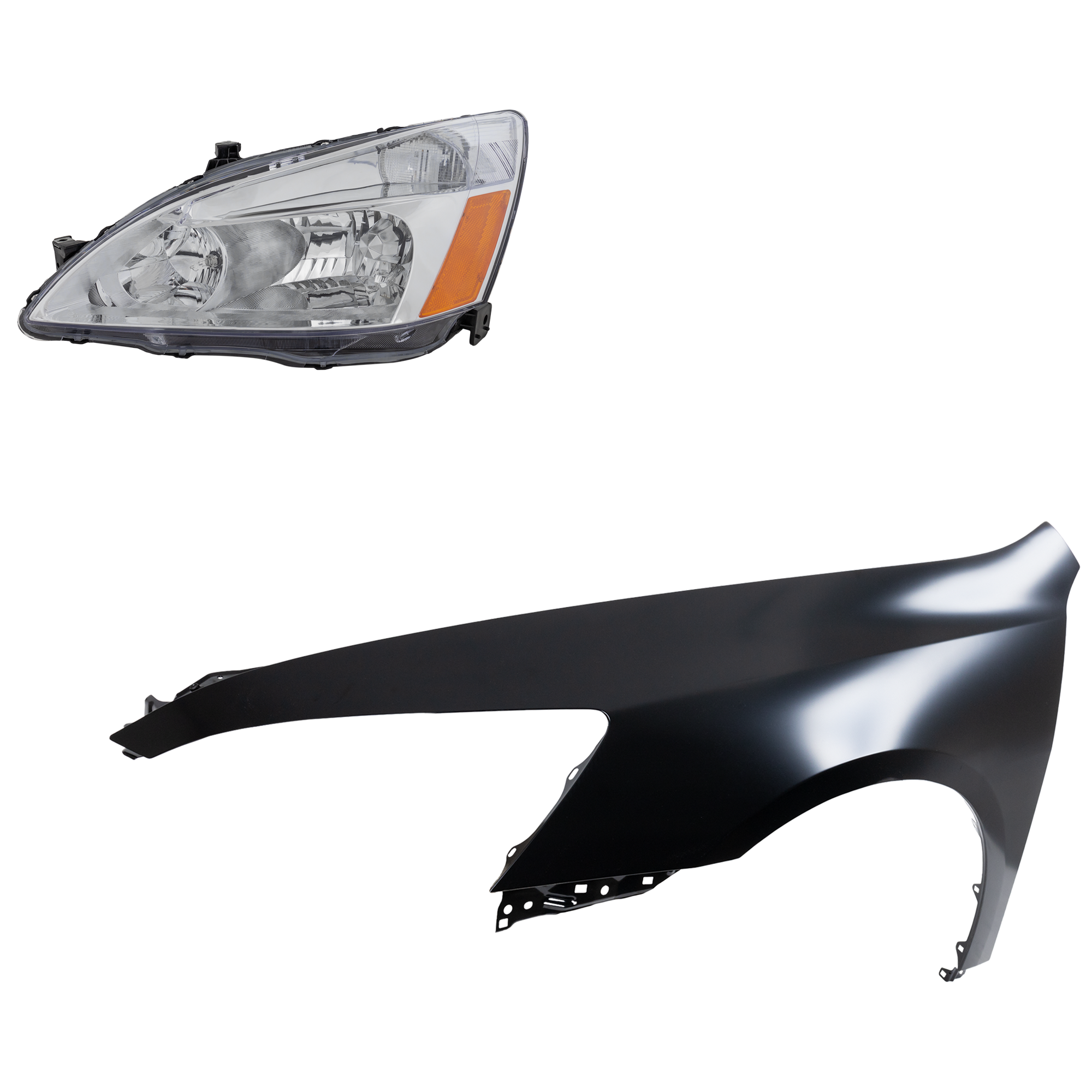AM ACCORD 03-05 HEAD LAMP LH Assembly Halogen 2 pc Kit with Fender SKU KIT 030323-11805 Partslink HO1240157 OEM 33151SDAA01 PFM 04630SDAA90ZZ